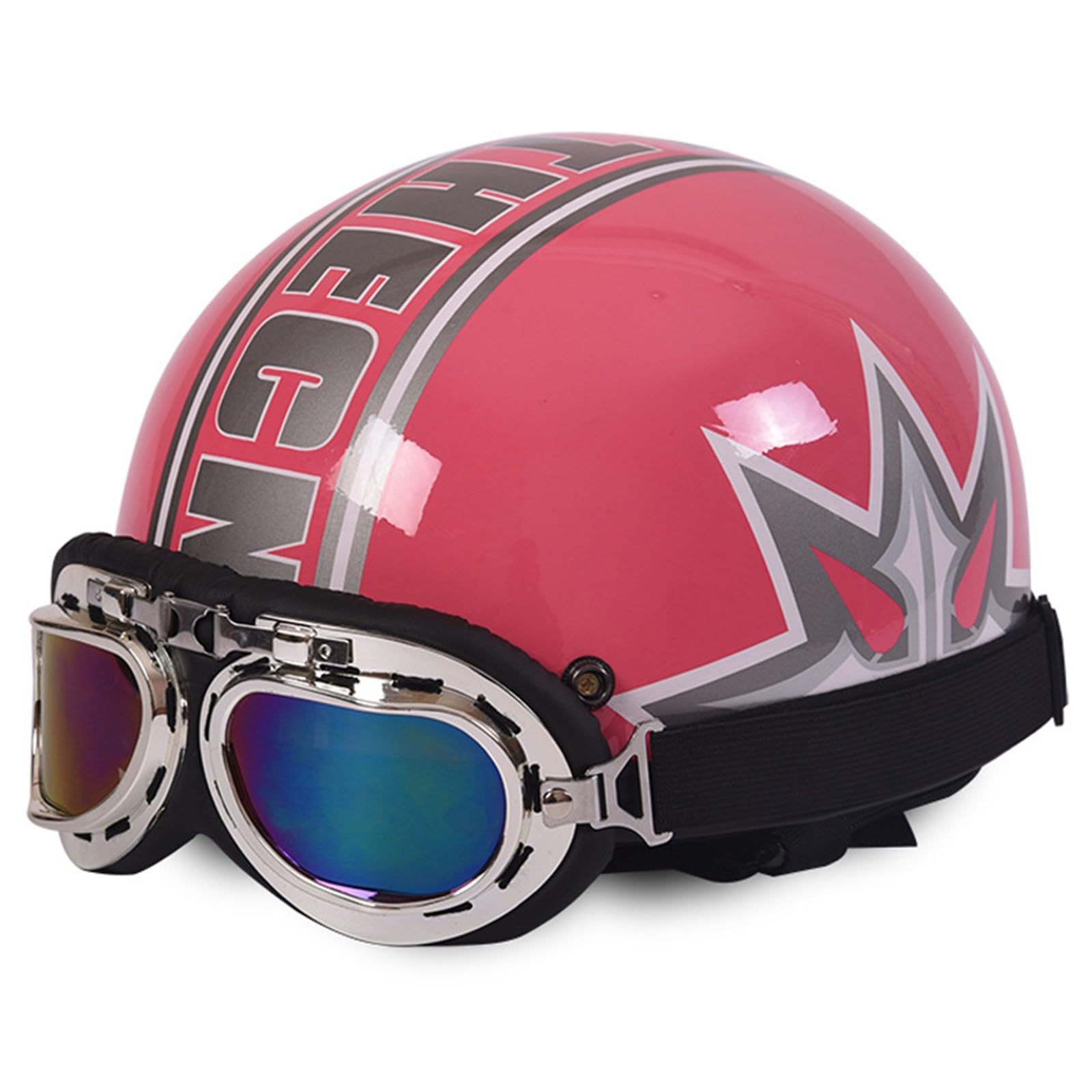 Halbschalenhelm ECE Zertifizierung Retro Brain-Cap Halbschale Helm Jethelm,Scooter-Helm Fahrradhelm,mit Schutzbrille Motorrad Half Helm für Damen Herren Erwachsene E,54-60CM von BGGNG