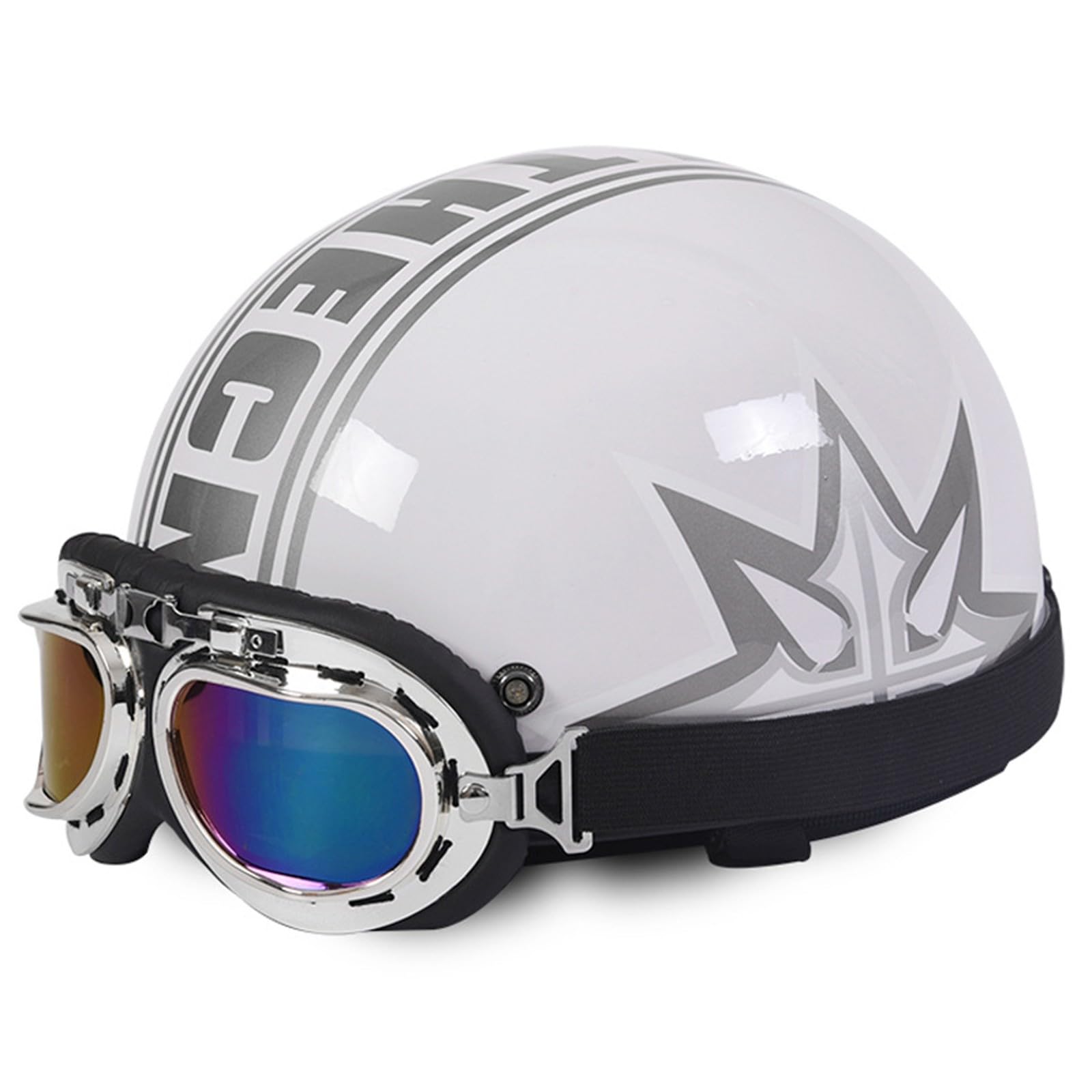 Halbschalenhelm ECE Zertifizierung Retro Brain-Cap Halbschale Helm Jethelm,Scooter-Helm Fahrradhelm,mit Schutzbrille Motorrad Half Helm für Damen Herren Erwachsene F,54-60CM von BGGNG