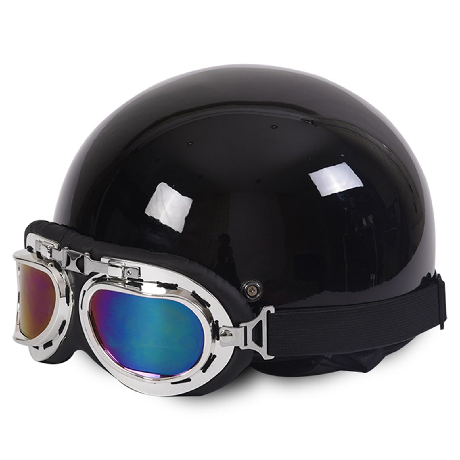 Halbschalenhelm ECE Zertifizierung Retro Brain-Cap Halbschale Helm Jethelm,Scooter-Helm Fahrradhelm,mit Schutzbrille Motorrad Half Helm für Damen Herren Erwachsene K,54-60CM von BGGNG