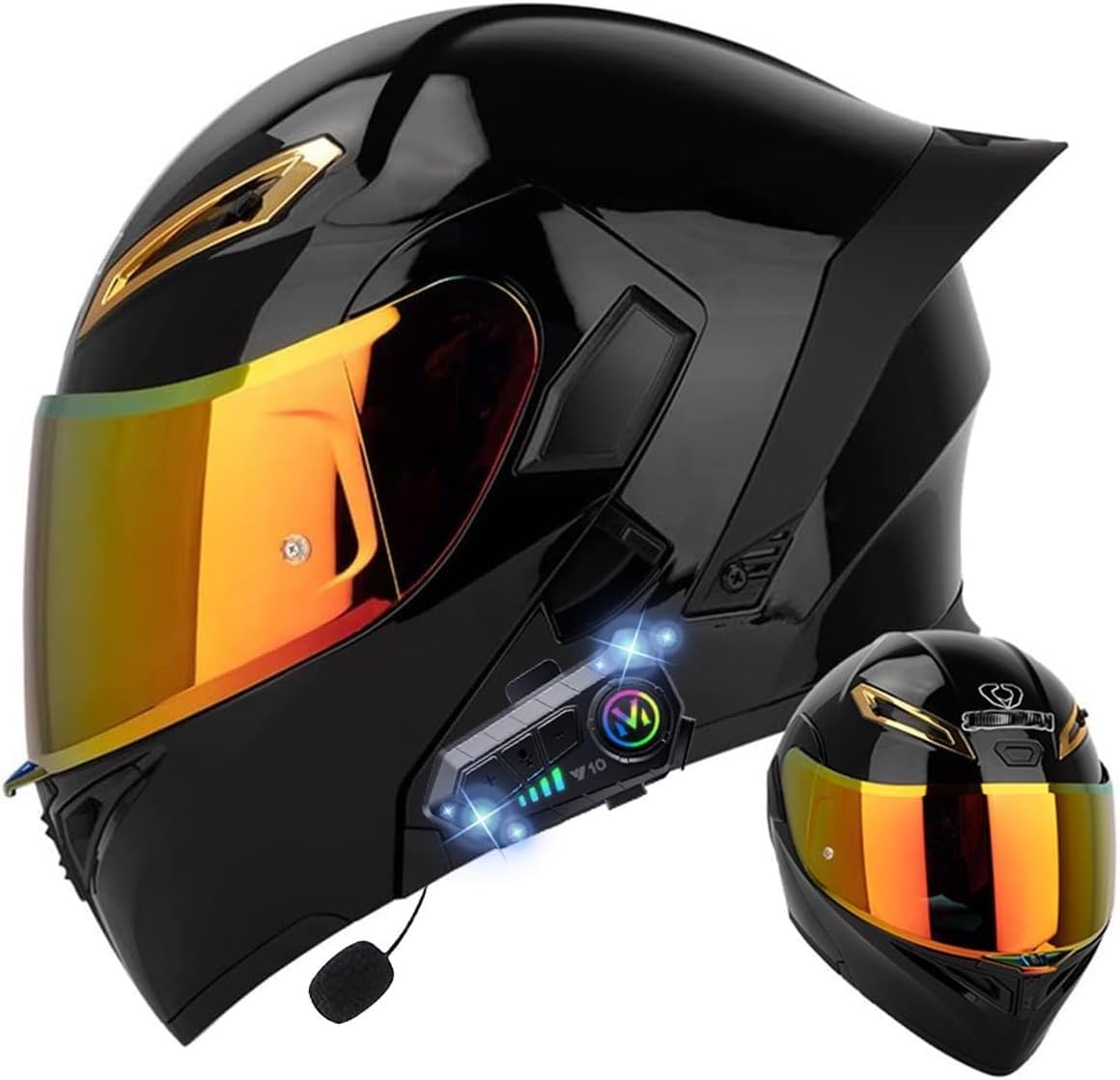 Klapphelm mit Bluetooth, Bluetooth Integralhelm Motorradhelm mit Doppelvisier, ECE Zertifiziert Hohe Qualität Helm, Verschiedene farbige Linsen, für Frauen Männer N,2XL=63-64CM von BGGNG