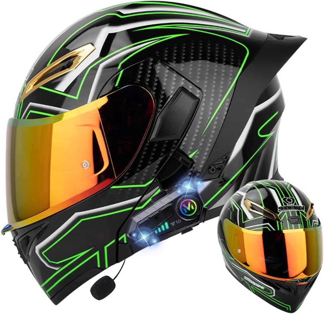 Klapphelm mit Bluetooth, Bluetooth Integralhelm Motorradhelm mit Doppelvisier, ECE Zertifiziert Hohe Qualität Helm, Verschiedene farbige Linsen, für Frauen Männer O,L=59-60CM von BGGNG