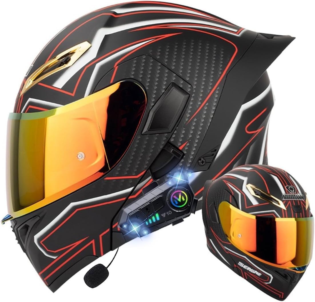 Klapphelm mit Bluetooth, Bluetooth Integralhelm Motorradhelm mit Doppelvisier, ECE Zertifiziert Hohe Qualität Helm, Verschiedene farbige Linsen, für Frauen Männer T,2XL=63-64CM von BGGNG