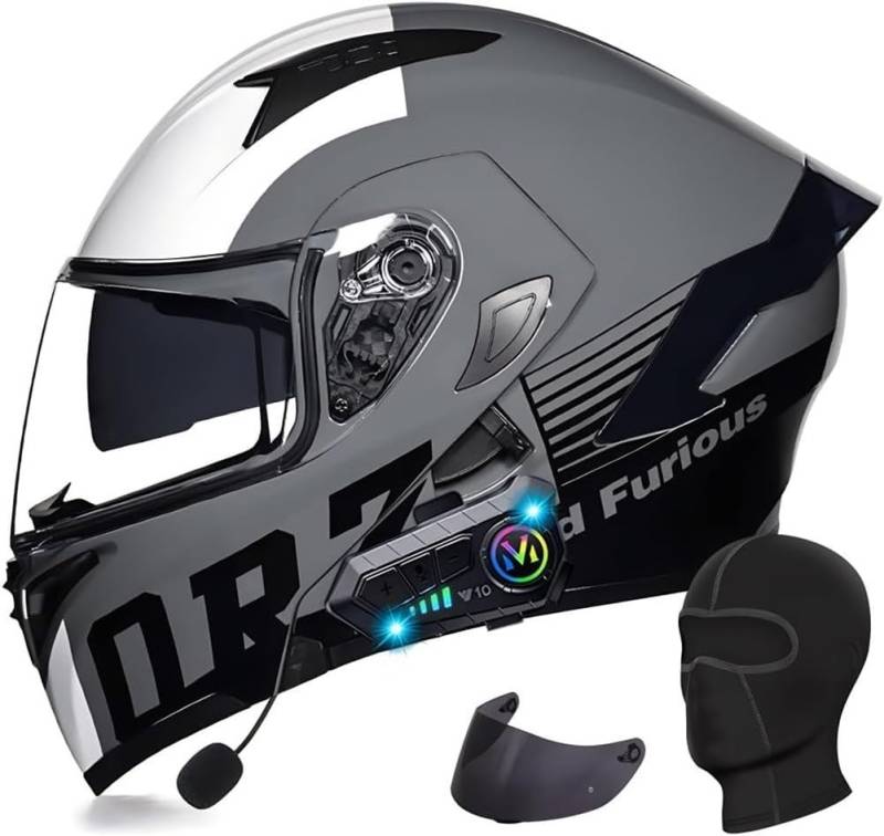 Klapphelm mit Bluetooth Motorradhelm Herren, ECE Zertifiziert Sturzhelm, Integriert Motorradhelm, mit Doppelvisier Mikrofon Motorrad Helm für Erwachsene Damen Modularer Helm B,2XL=63-64CM von BGGNG