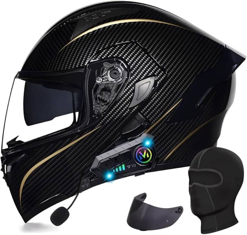 Klapphelm mit Bluetooth Motorradhelm Herren, ECE Zertifiziert Sturzhelm, Integriert Motorradhelm, mit Doppelvisier Mikrofon Motorrad Helm für Erwachsene Damen Modularer Helm D,2XL=63-64CM von BGGNG