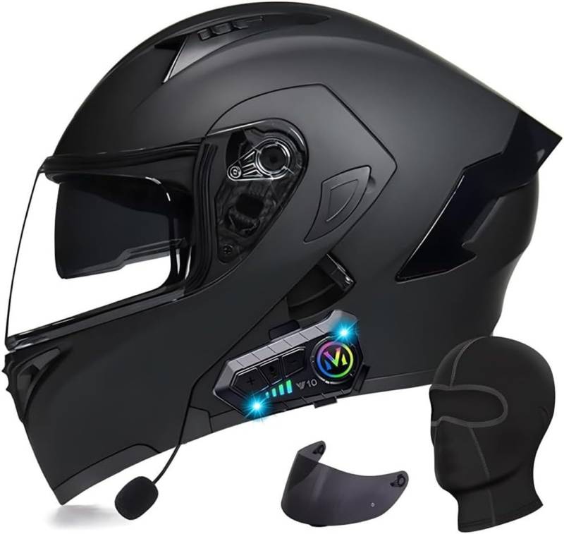 Klapphelm mit Bluetooth Motorradhelm Herren, ECE Zertifiziert Sturzhelm, Integriert Motorradhelm, mit Doppelvisier Mikrofon Motorrad Helm für Erwachsene Damen Modularer Helm G,2XL=63-64CM von BGGNG