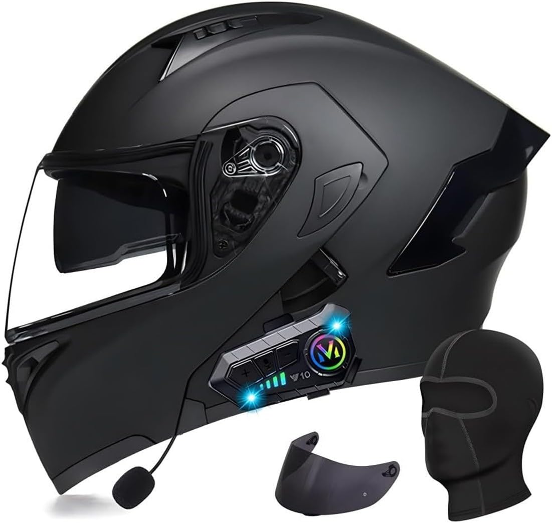 Klapphelm mit Bluetooth Motorradhelm Herren, ECE Zertifiziert Sturzhelm, Integriert Motorradhelm, mit Doppelvisier Mikrofon Motorrad Helm für Erwachsene Damen Modularer Helm G,L=59-60CM von BGGNG