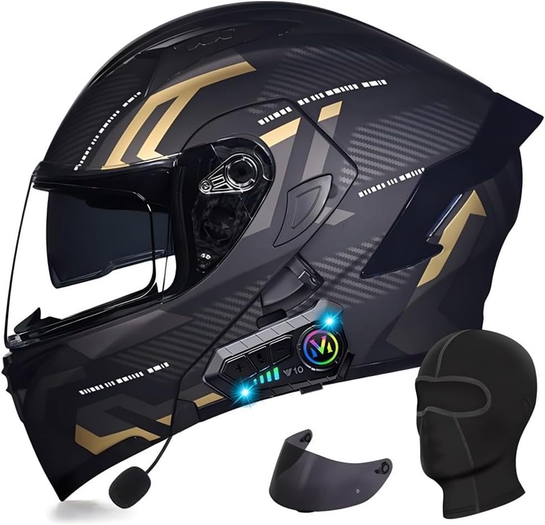 Klapphelm mit Bluetooth Motorradhelm Herren, ECE Zertifiziert Sturzhelm, Integriert Motorradhelm, mit Doppelvisier Mikrofon Motorrad Helm für Erwachsene Damen Modularer Helm H,2XL=63-64CM von BGGNG