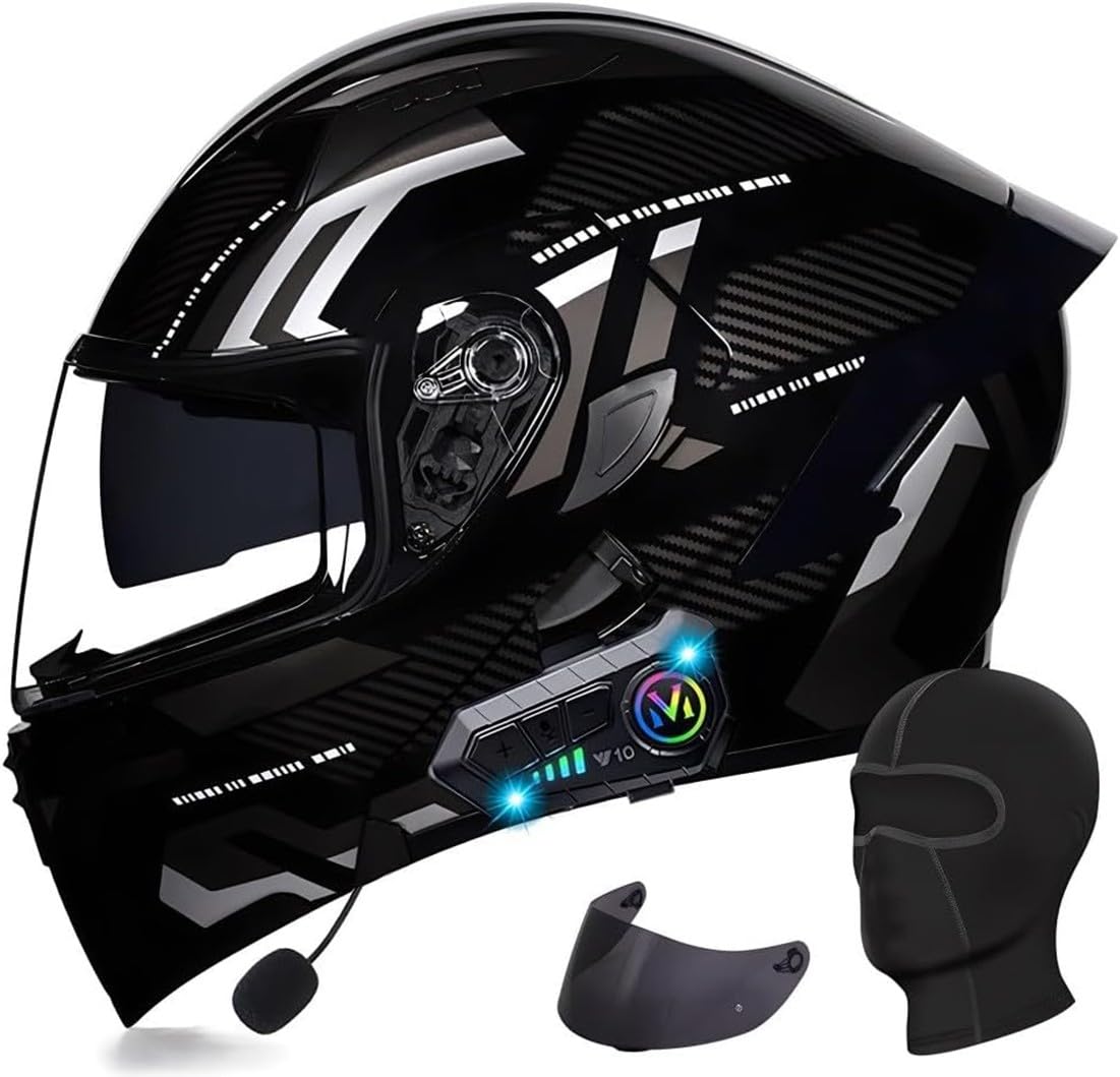 Klapphelm mit Bluetooth Motorradhelm Herren, ECE Zertifiziert Sturzhelm, Integriert Motorradhelm, mit Doppelvisier Mikrofon Motorrad Helm für Erwachsene Damen Modularer Helm I,M=57-58CM von BGGNG