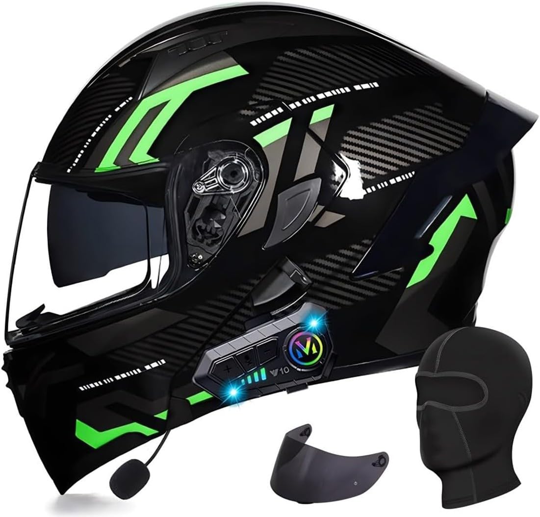 Klapphelm mit Bluetooth Motorradhelm Herren, ECE Zertifiziert Sturzhelm, Integriert Motorradhelm, mit Doppelvisier Mikrofon Motorrad Helm für Erwachsene Damen Modularer Helm J,L=59-60CM von BGGNG