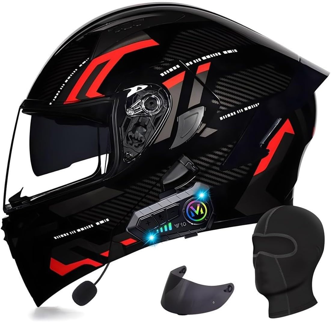 Klapphelm mit Bluetooth Motorradhelm Herren, ECE Zertifiziert Sturzhelm, Integriert Motorradhelm, mit Doppelvisier Mikrofon Motorrad Helm für Erwachsene Damen Modularer Helm K,2XL=63-64CM von BGGNG