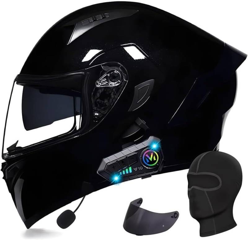 Klapphelm mit Bluetooth Motorradhelm Herren, ECE Zertifiziert Sturzhelm, Integriert Motorradhelm, mit Doppelvisier Mikrofon Motorrad Helm für Erwachsene Damen Modularer Helm L,2XL=63-64CM von BGGNG