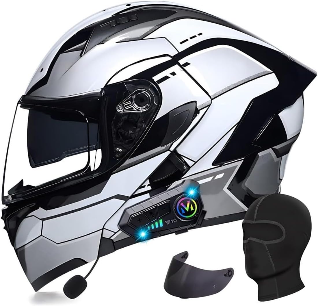 Klapphelm mit Bluetooth Motorradhelm Herren, ECE Zertifiziert Sturzhelm, Integriert Motorradhelm, mit Doppelvisier Mikrofon Motorrad Helm für Erwachsene Damen Modularer Helm N,2XL=63-64CM von BGGNG