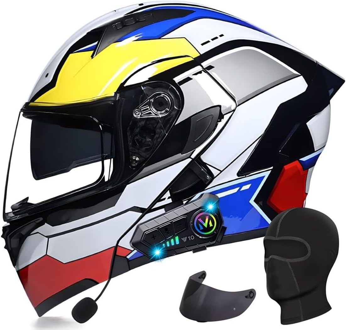 Klapphelm mit Bluetooth Motorradhelm Herren, ECE Zertifiziert Sturzhelm, Integriert Motorradhelm, mit Doppelvisier Mikrofon Motorrad Helm für Erwachsene Damen Modularer Helm O,2XL=63-64CM von BGGNG