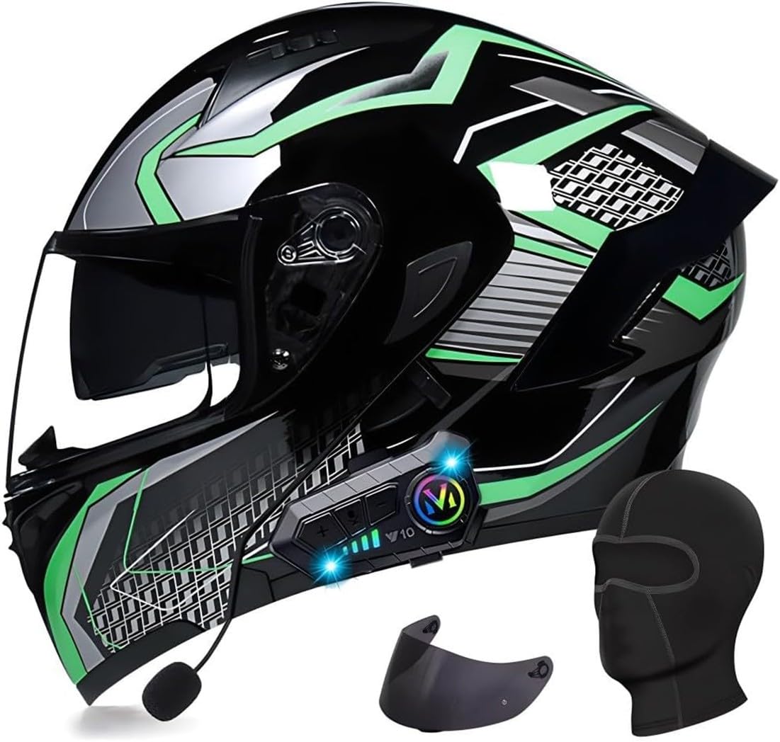 Klapphelm mit Bluetooth Motorradhelm Herren, ECE Zertifiziert Sturzhelm, Integriert Motorradhelm, mit Doppelvisier Mikrofon Motorrad Helm für Erwachsene Damen Modularer Helm Q,2XL=63-64CM von BGGNG