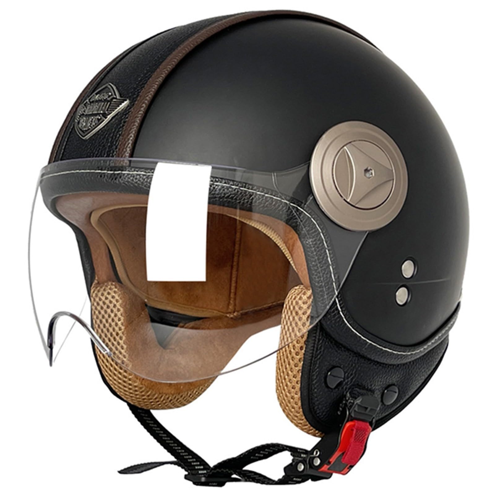 Motorradhelm Jethelm 3/4 Helm ECE Zertifizierung Motorrad Retro Halbhelm Lederhelme Scooter Helm Rollerhelm Jet-Helm mit Visier Erwachsene Damen Und Herren B,L=59-60CM von BGGNG