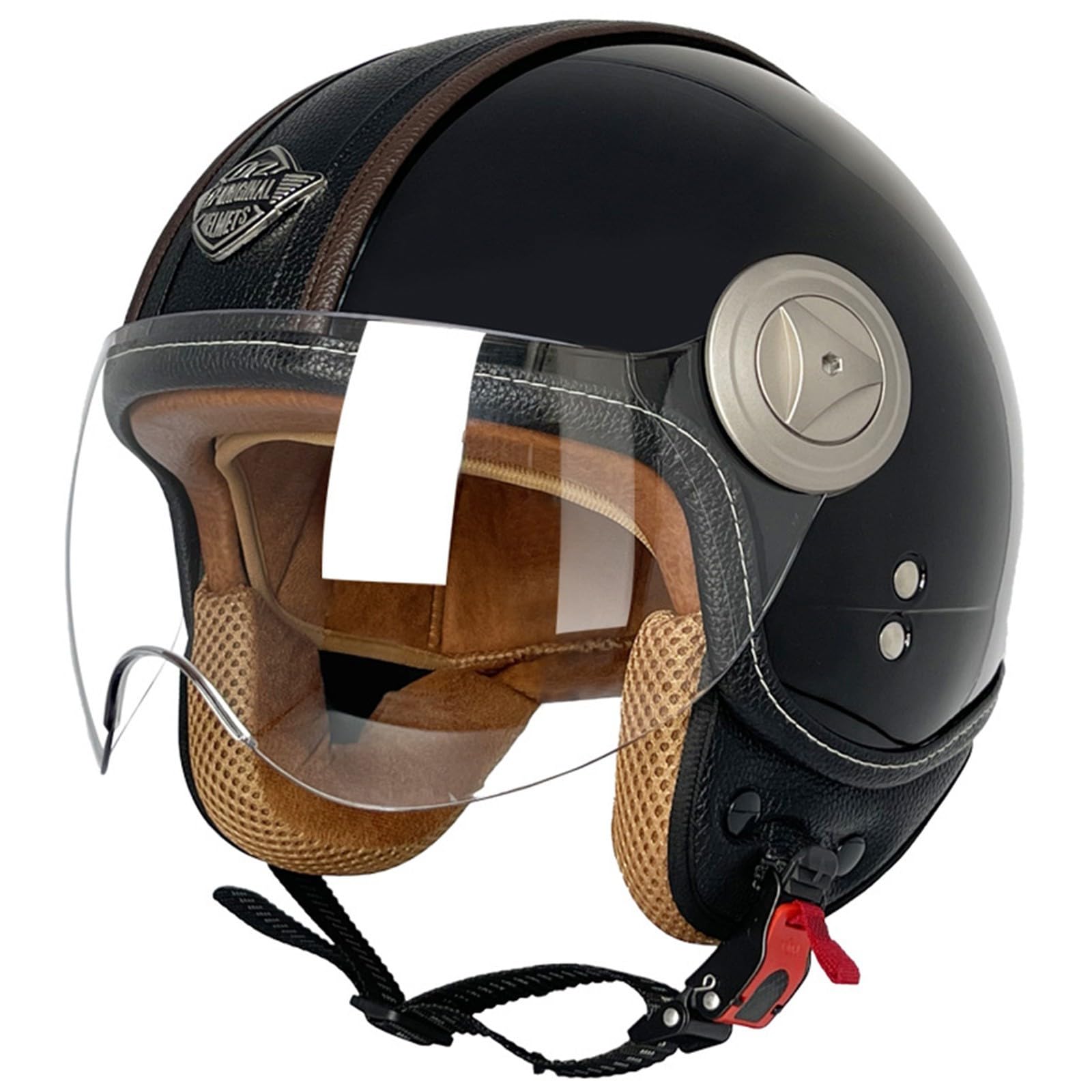 Motorradhelm Jethelm 3/4 Helm ECE Zertifizierung Motorrad Retro Halbhelm Lederhelme Scooter Helm Rollerhelm Jet-Helm mit Visier Erwachsene Damen Und Herren C,L=59-60CM von BGGNG