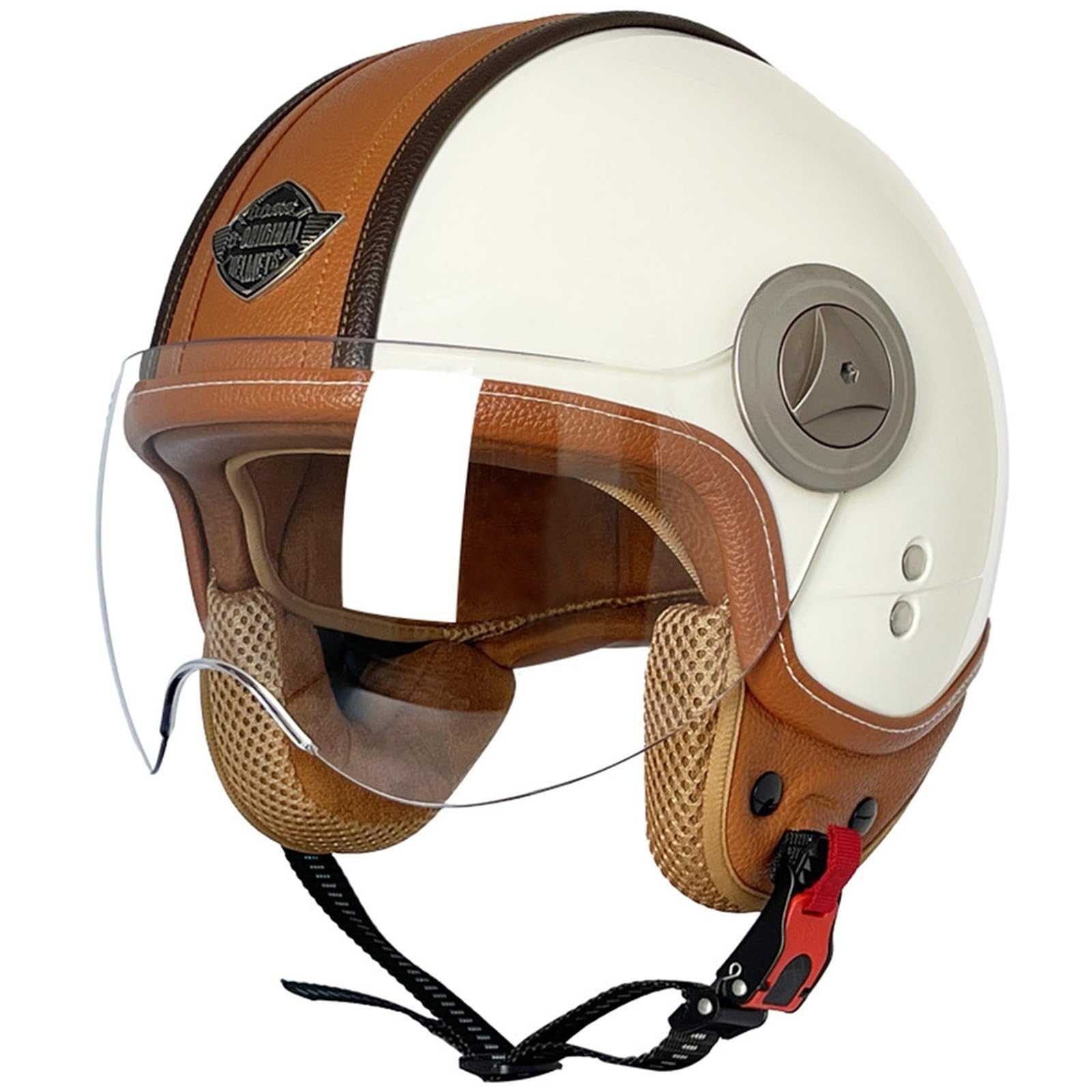 Motorradhelm Jethelm 3/4 Helm ECE Zertifizierung Motorrad Retro Halbhelm Lederhelme Scooter Helm Rollerhelm Jet-Helm mit Visier Erwachsene Damen Und Herren G,L=59-60CM von BGGNG