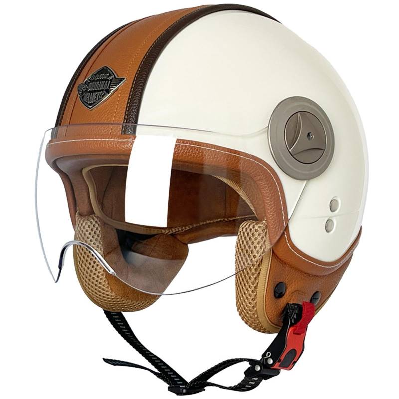 Motorradhelm Jethelm 3/4 Helm ECE Zertifizierung Motorrad Retro Halbhelm Lederhelme Scooter Helm Rollerhelm Jet-Helm mit Visier Erwachsene Damen Und Herren G,XXL=63-64CM von BGGNG