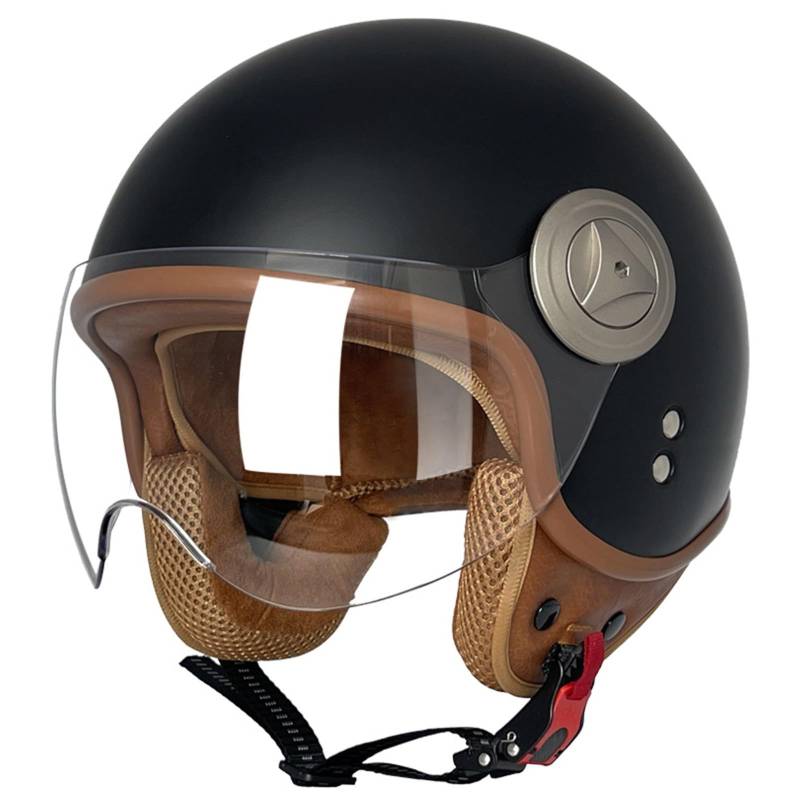 Motorradhelm Jethelm 3/4 Helm ECE Zertifizierung Motorrad Retro Halbhelm Lederhelme Scooter Helm Rollerhelm Jet-Helm mit Visier Erwachsene Damen Und Herren H,L=59-60CM von BGGNG