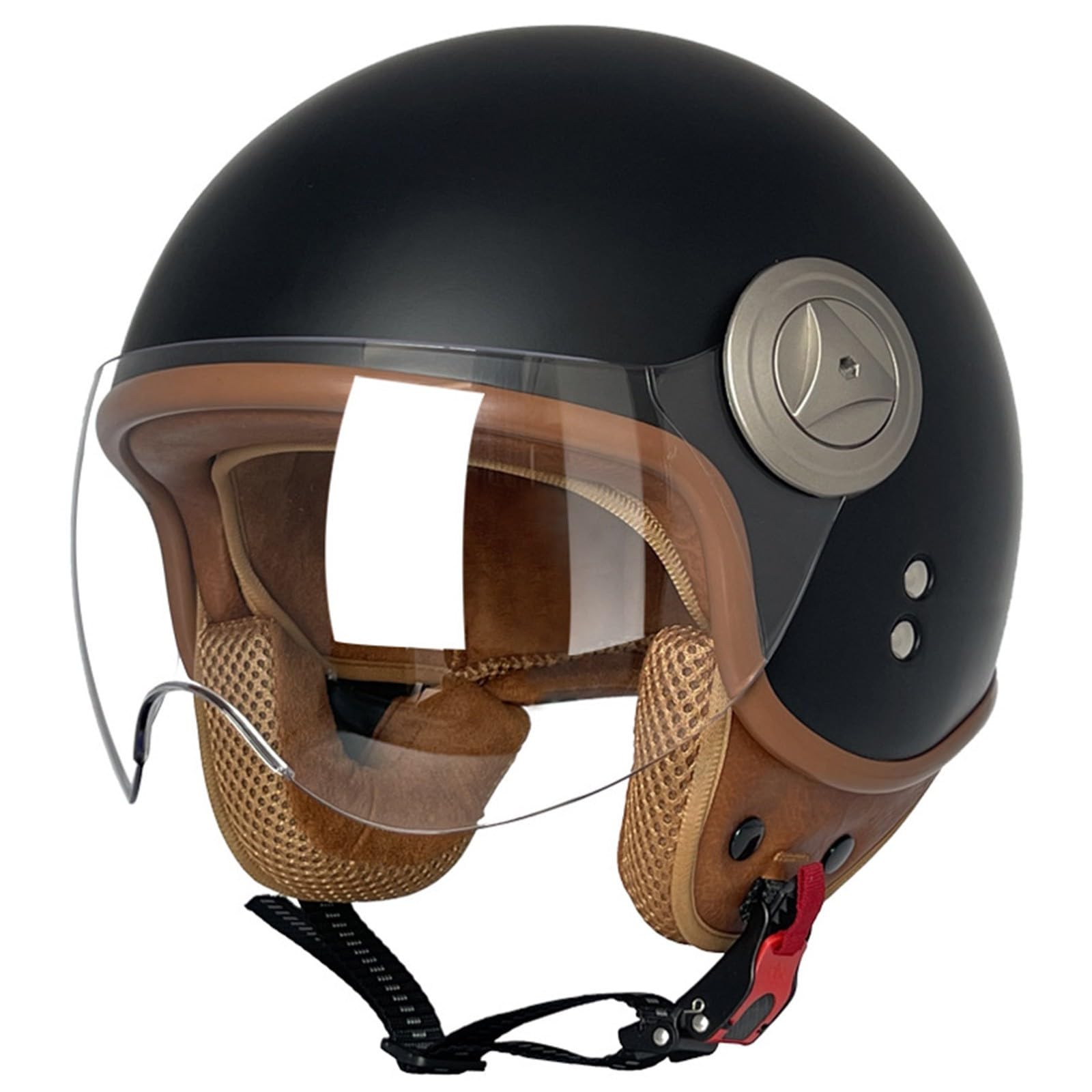 Motorradhelm Jethelm 3/4 Helm ECE Zertifizierung Motorrad Retro Halbhelm Lederhelme Scooter Helm Rollerhelm Jet-Helm mit Visier Erwachsene Damen Und Herren H,XL=61-62CM von BGGNG