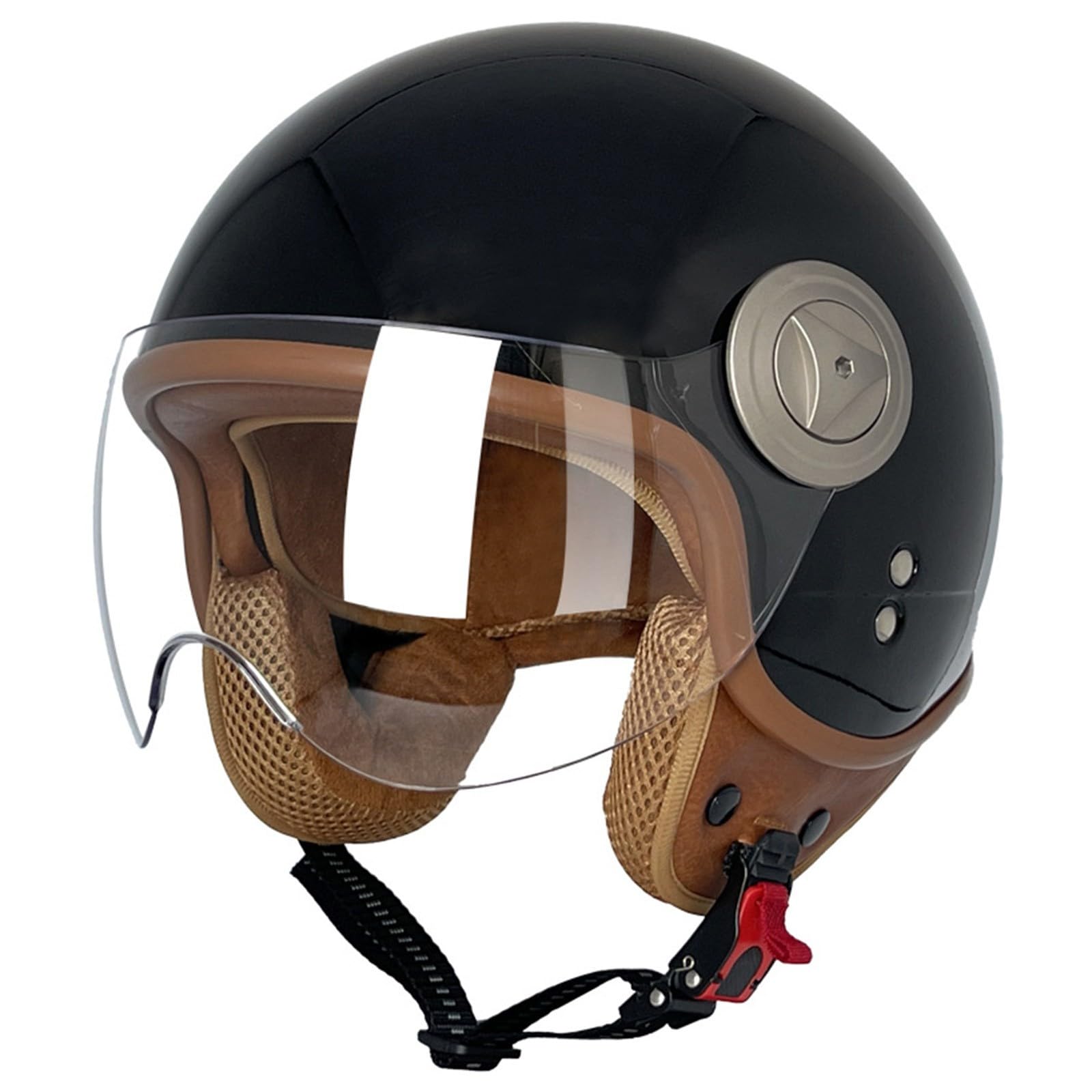 Motorradhelm Jethelm 3/4 Helm ECE Zertifizierung Motorrad Retro Halbhelm Lederhelme Scooter Helm Rollerhelm Jet-Helm mit Visier Erwachsene Damen Und Herren I,L=59-60CM von BGGNG