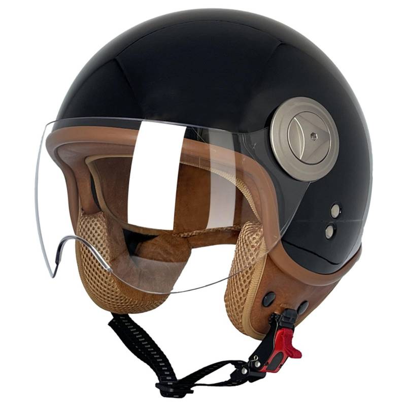 Motorradhelm Jethelm 3/4 Helm ECE Zertifizierung Motorrad Retro Halbhelm Lederhelme Scooter Helm Rollerhelm Jet-Helm mit Visier Erwachsene Damen Und Herren I,XXL=63-64CM von BGGNG