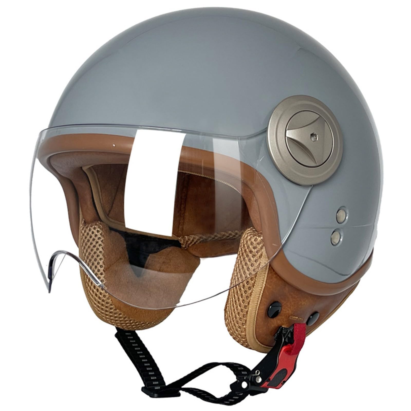 Motorradhelm Jethelm 3/4 Helm ECE Zertifizierung Motorrad Retro Halbhelm Lederhelme Scooter Helm Rollerhelm Jet-Helm mit Visier Erwachsene Damen Und Herren J,L=59-60CM von BGGNG