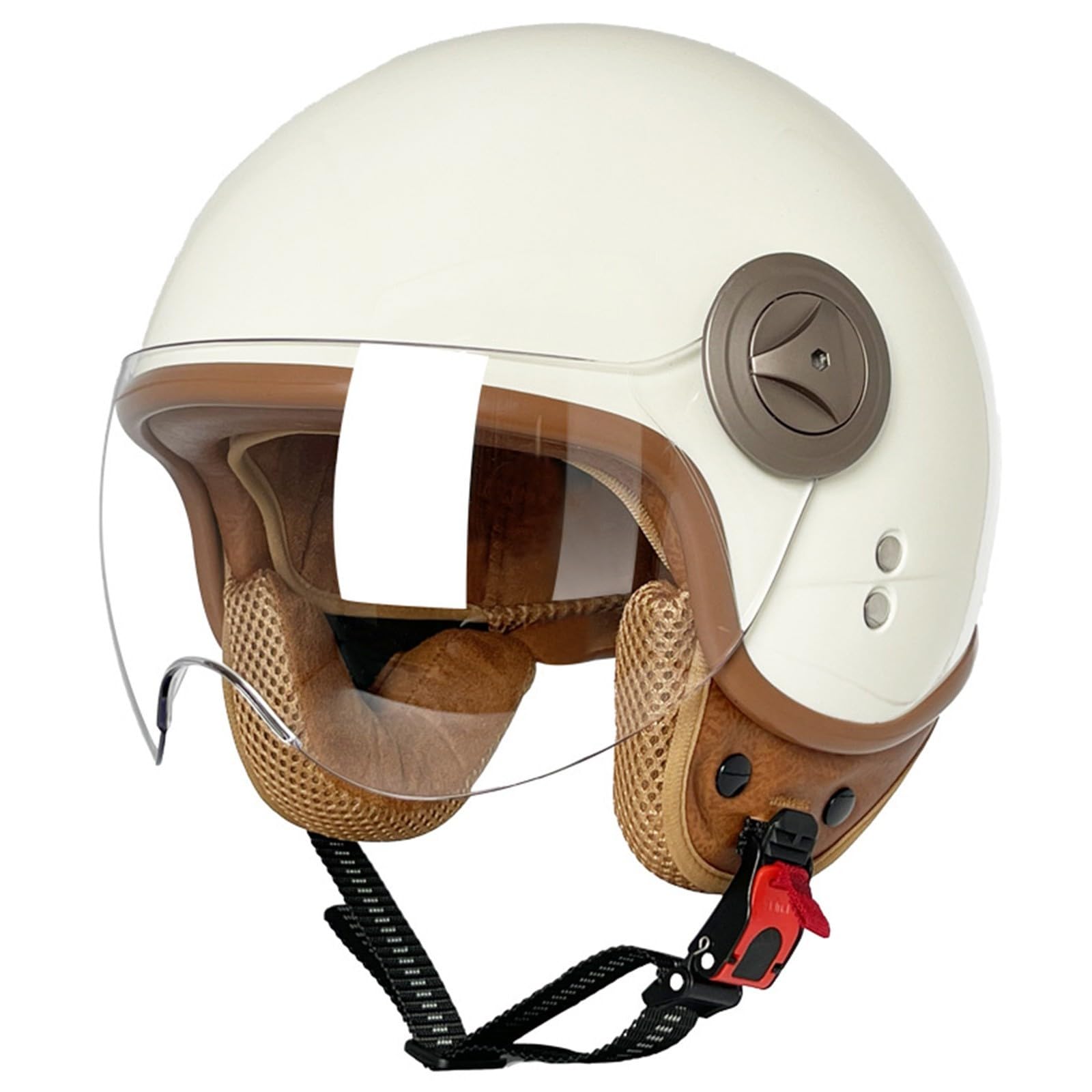 Motorradhelm Jethelm 3/4 Helm ECE Zertifizierung Motorrad Retro Halbhelm Lederhelme Scooter Helm Rollerhelm Jet-Helm mit Visier Erwachsene Damen Und Herren K,XL=61-62CM von BGGNG