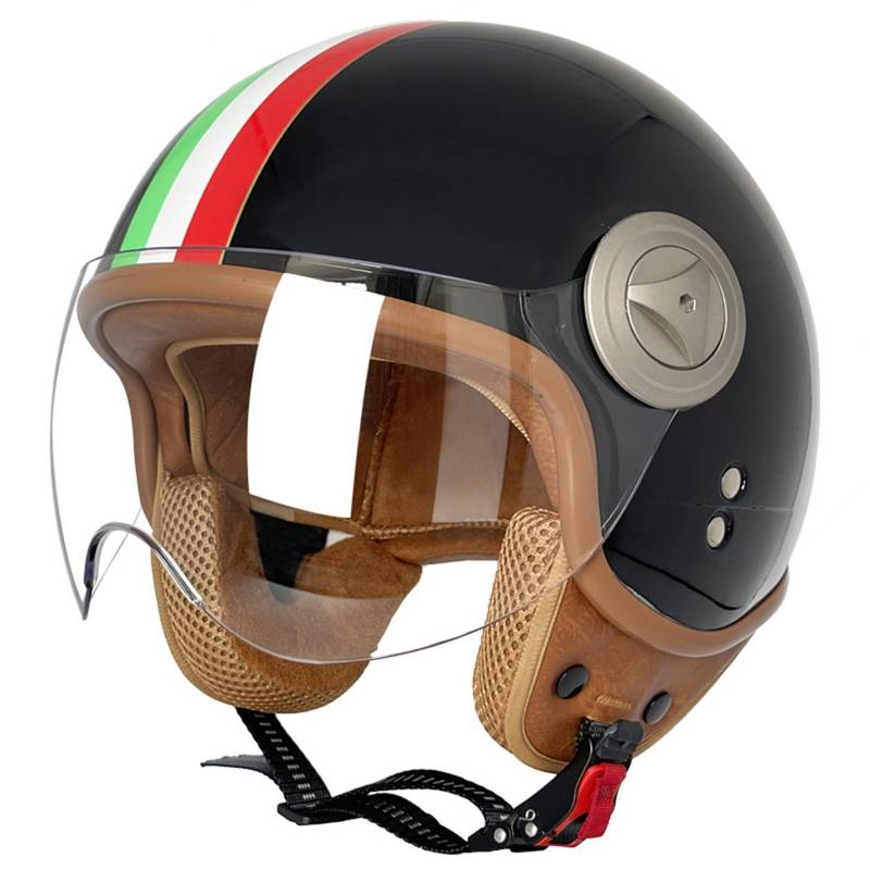 Motorradhelm Jethelm 3/4 Helm ECE Zertifizierung Motorrad Retro Halbhelm Lederhelme Scooter Helm Rollerhelm Jet-Helm mit Visier Erwachsene Damen Und Herren L,M=57-58CM von BGGNG