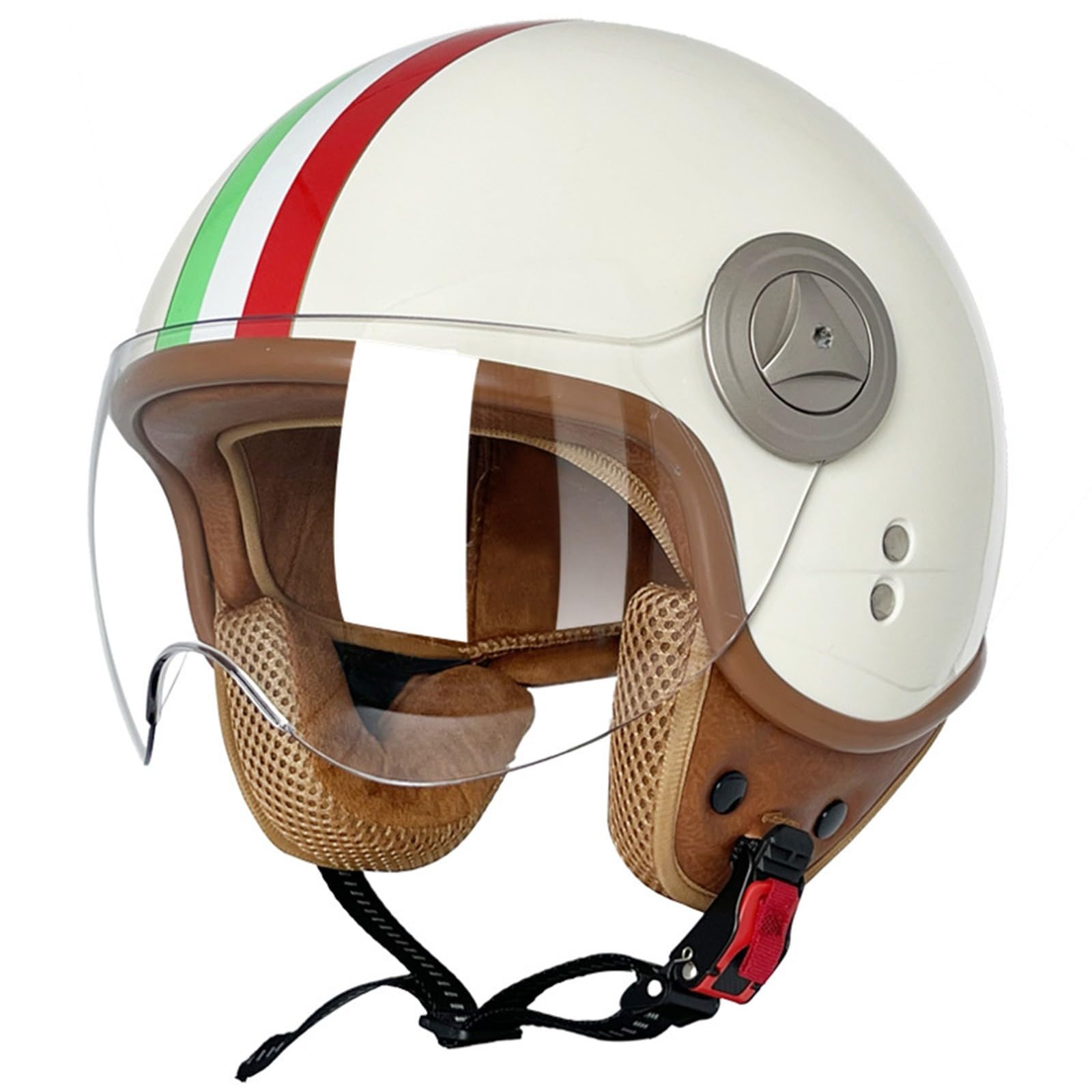 Motorradhelm Jethelm 3/4 Helm ECE Zertifizierung Motorrad Retro Halbhelm Lederhelme Scooter Helm Rollerhelm Jet-Helm mit Visier Erwachsene Damen Und Herren M,L=59-60CM von BGGNG