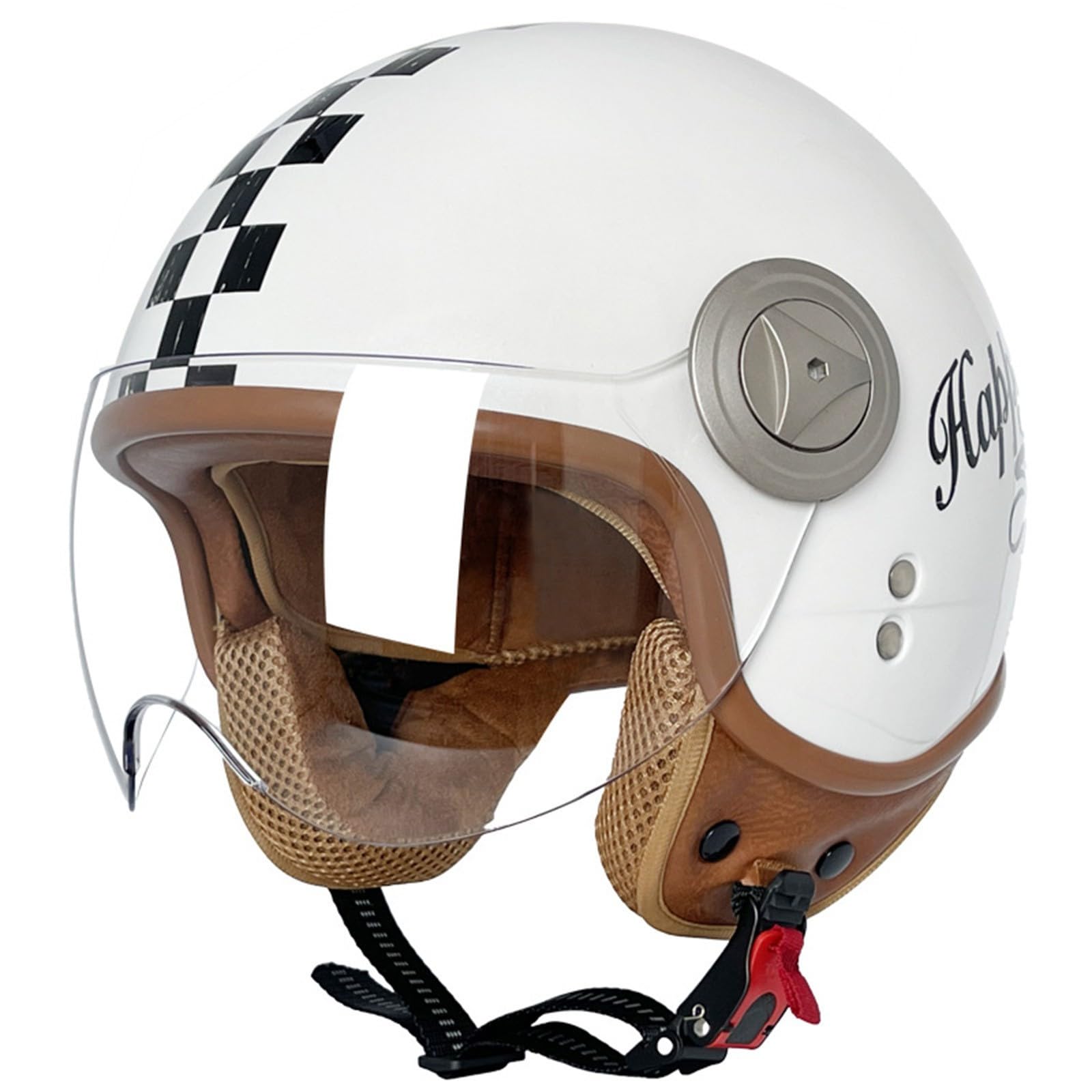 Motorradhelm Jethelm 3/4 Helm ECE Zertifizierung Motorrad Retro Halbhelm Lederhelme Scooter Helm Rollerhelm Jet-Helm mit Visier Erwachsene Damen Und Herren N,L=59-60CM von BGGNG