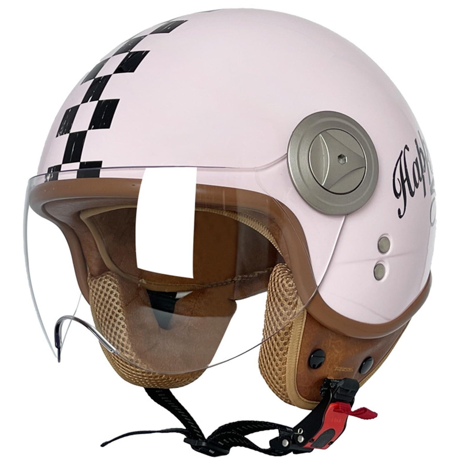 Motorradhelm Jethelm 3/4 Helm ECE Zertifizierung Motorrad Retro Halbhelm Lederhelme Scooter Helm Rollerhelm Jet-Helm mit Visier Erwachsene Damen Und Herren O,M=57-58CM von BGGNG