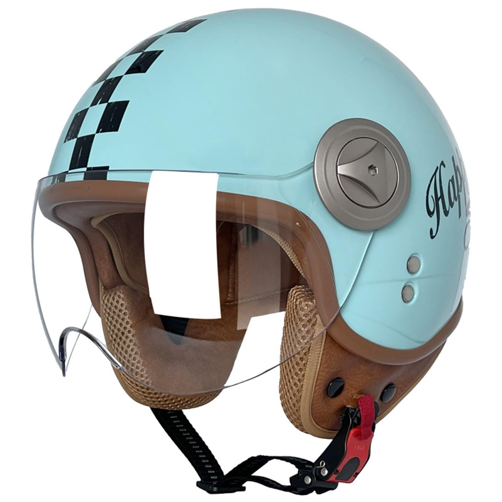 Motorradhelm Jethelm 3/4 Helm ECE Zertifizierung Motorrad Retro Halbhelm Lederhelme Scooter Helm Rollerhelm Jet-Helm mit Visier Erwachsene Damen Und Herren P,L=59-60CM von BGGNG