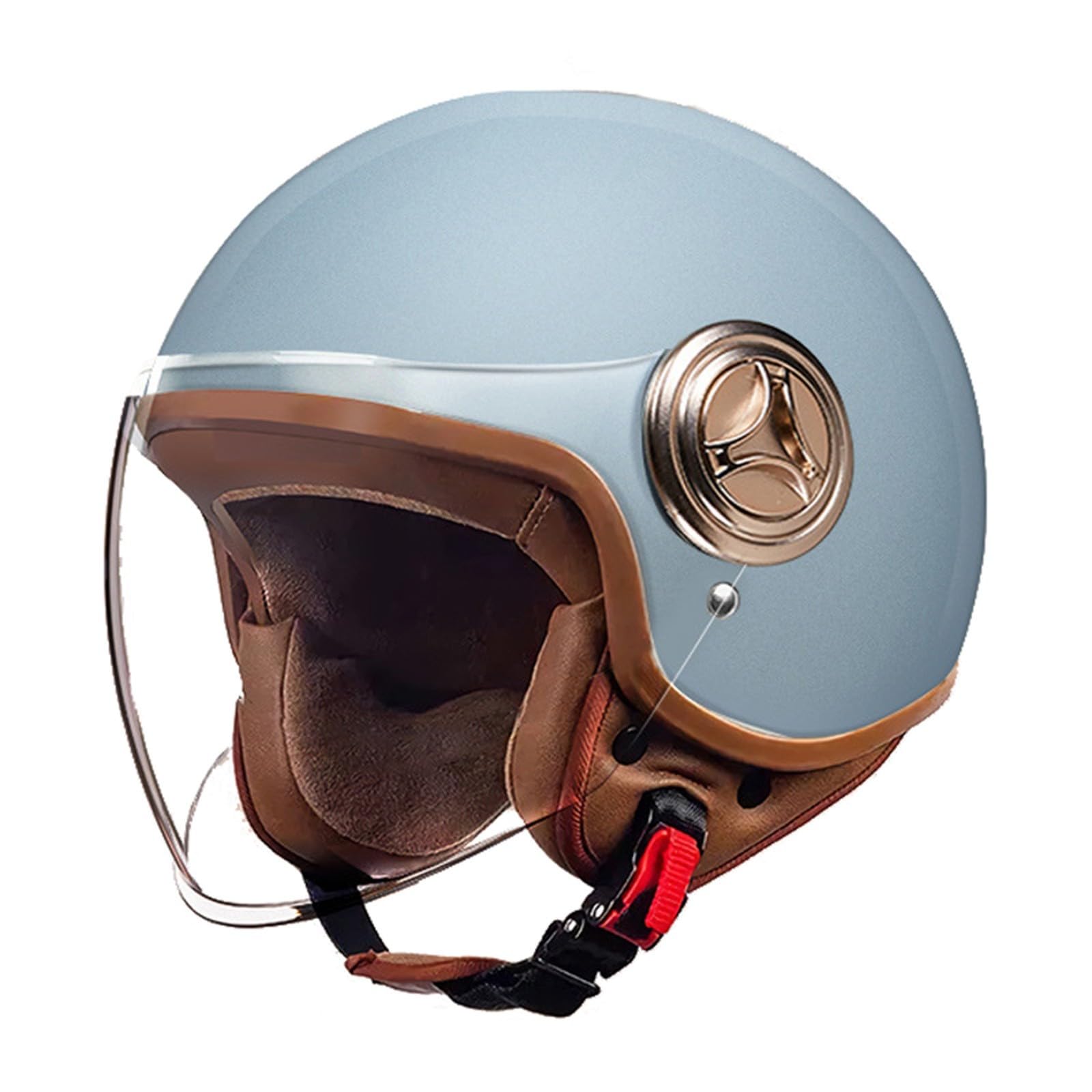 Retro Motorrad Halbhelme Motorradhelm Für Herren Und Damen ECE-Zertifizierung Jethelm Mit Visier Halbschalenhelm Braincap Für Den Elektrischen Roller Scooter-Helm A,54-61CM von BGGNG