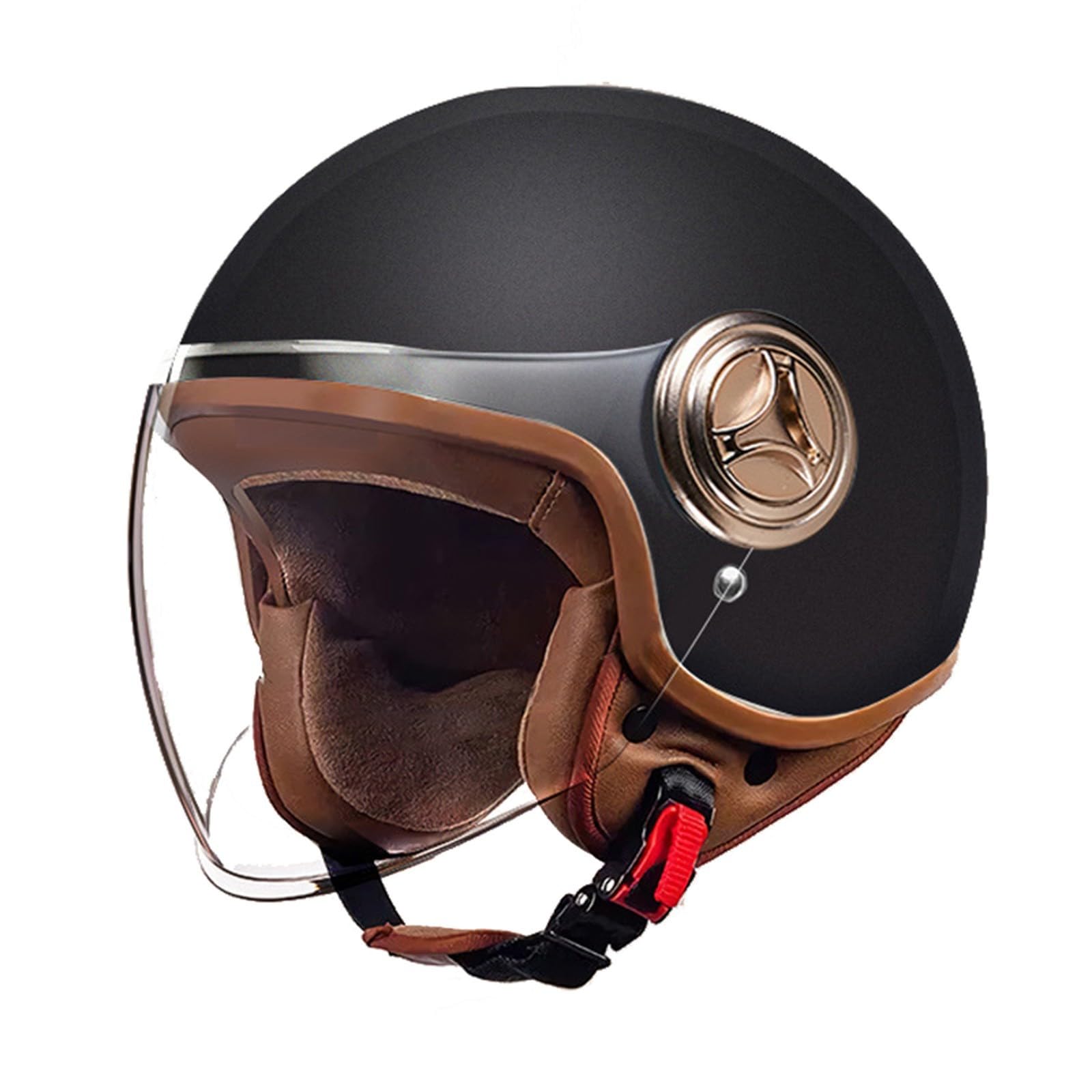 Retro Motorrad Halbhelme Motorradhelm Für Herren Und Damen ECE-Zertifizierung Jethelm Mit Visier Halbschalenhelm Braincap Für Den Elektrischen Roller Scooter-Helm B,54-61CM von BGGNG