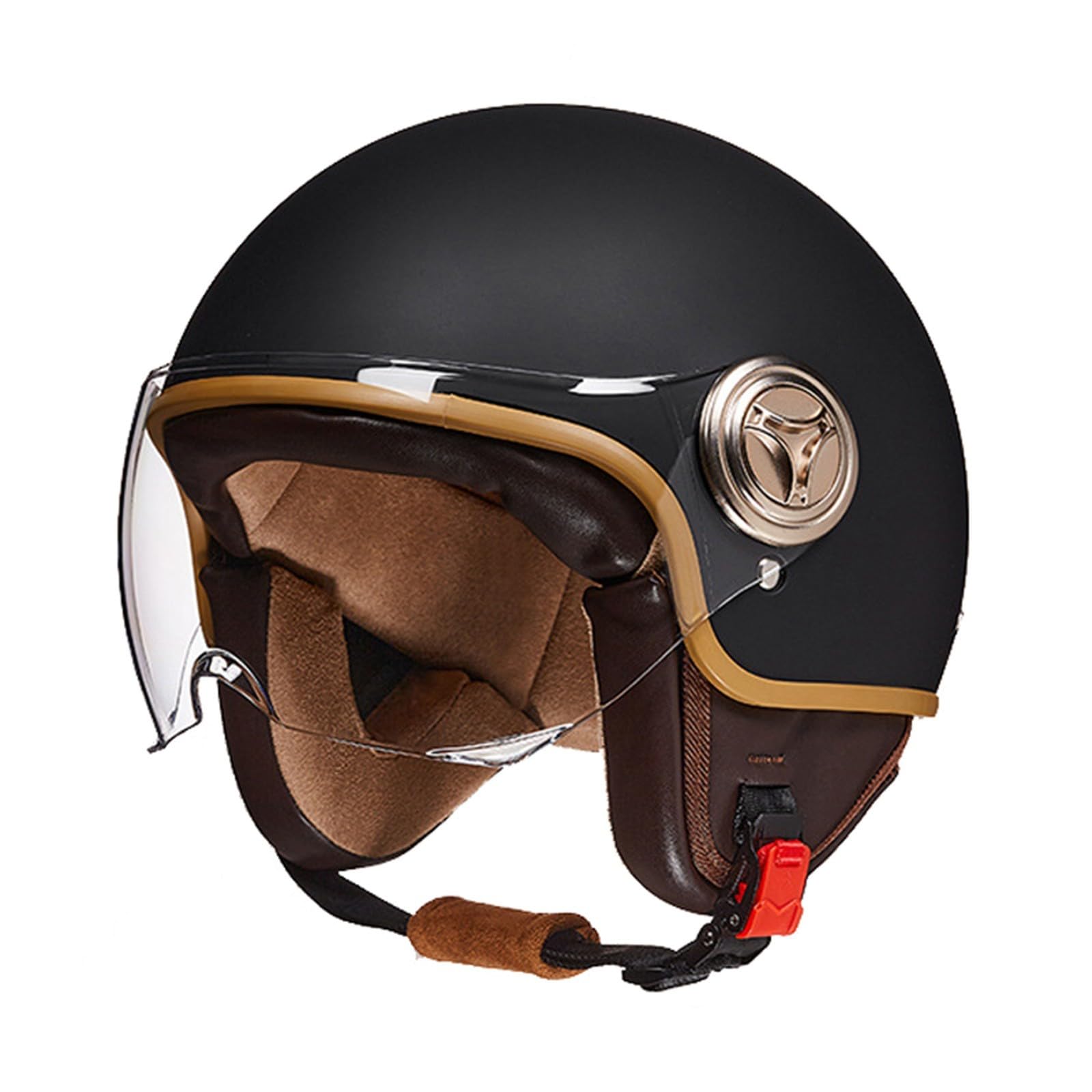 Retro Motorrad Halbhelme Motorradhelm Für Herren Und Damen ECE-Zertifizierung Jethelm Mit Visier Halbschalenhelm Braincap Für Den Elektrischen Roller Scooter-Helm F,54-61CM von BGGNG