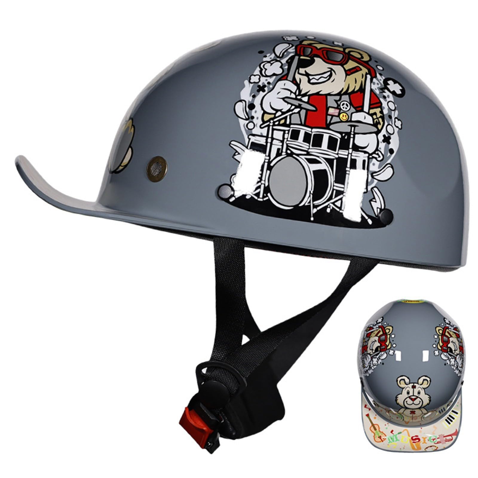 Retro Motorradhelm Halbschalenhelm,Kinder-Motorradhelm ECE Zulassung Baseball Cap Helm Jethelm Deutscher Stil Totenkopf Kappe Helm Motorrad Cruiser Roller Cool Helm J,M von BGGNG