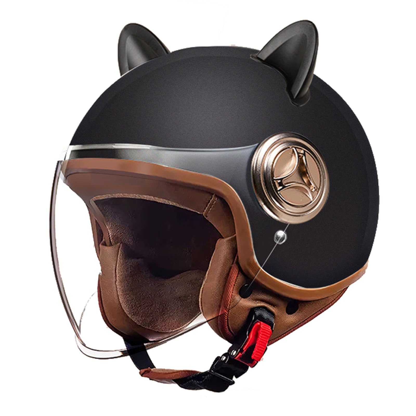 Vintage Jet-Helm Brain-Cap · Motorrad-Helm Roller-Helm Scooter-Helm Moped Mofa-Helm Chopper Retro Vespa Vintage Helmet · ECE Zulassung mit Visier Offenem Gesicht Helm Unisex A,54-61cm von BGGNG