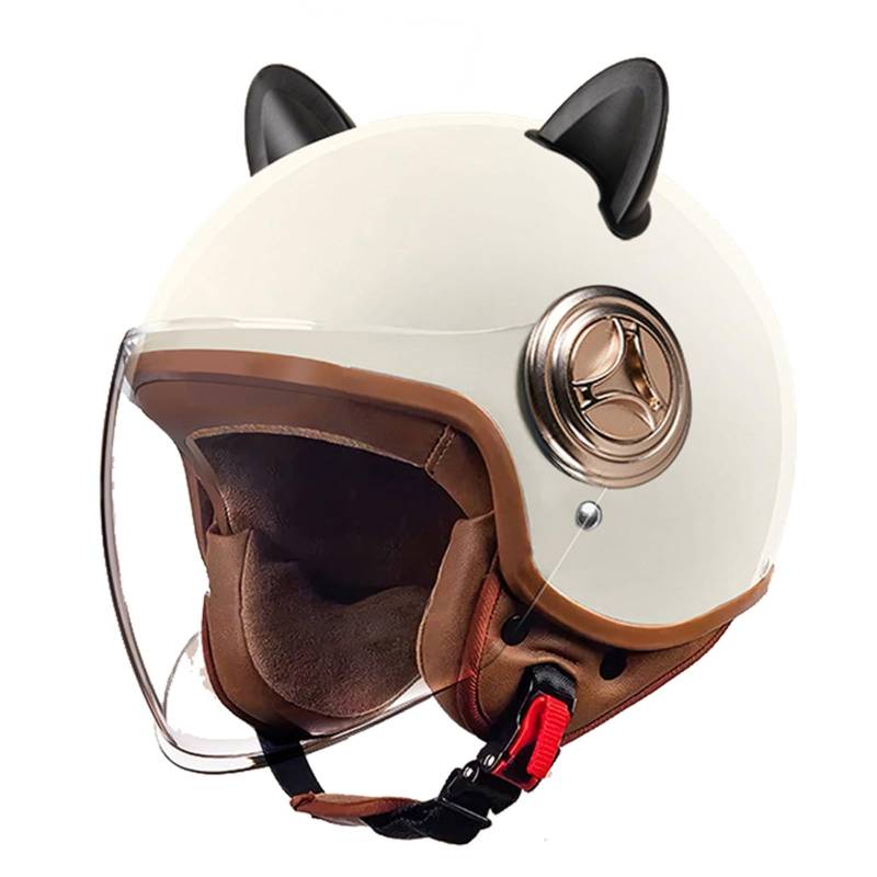 Vintage Jet-Helm Brain-Cap · Motorrad-Helm Roller-Helm Scooter-Helm Moped Mofa-Helm Chopper Retro Vespa Vintage Helmet · ECE Zulassung mit Visier Offenem Gesicht Helm Unisex D,54-61cm von BGGNG