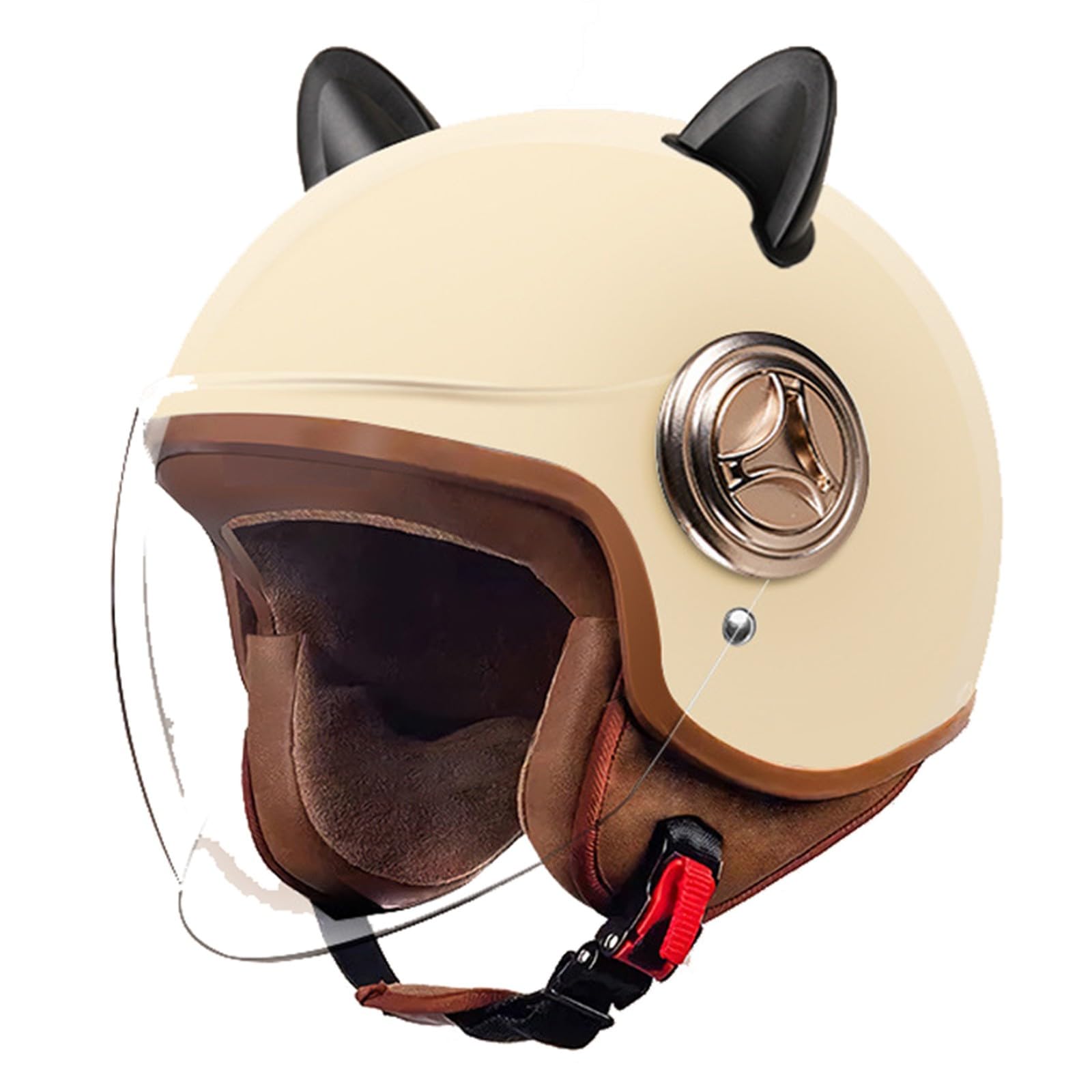 Vintage Jet-Helm Brain-Cap · Motorrad-Helm Roller-Helm Scooter-Helm Moped Mofa-Helm Chopper Retro Vespa Vintage Helmet · ECE Zulassung mit Visier Offenem Gesicht Helm Unisex M,54-61cm von BGGNG