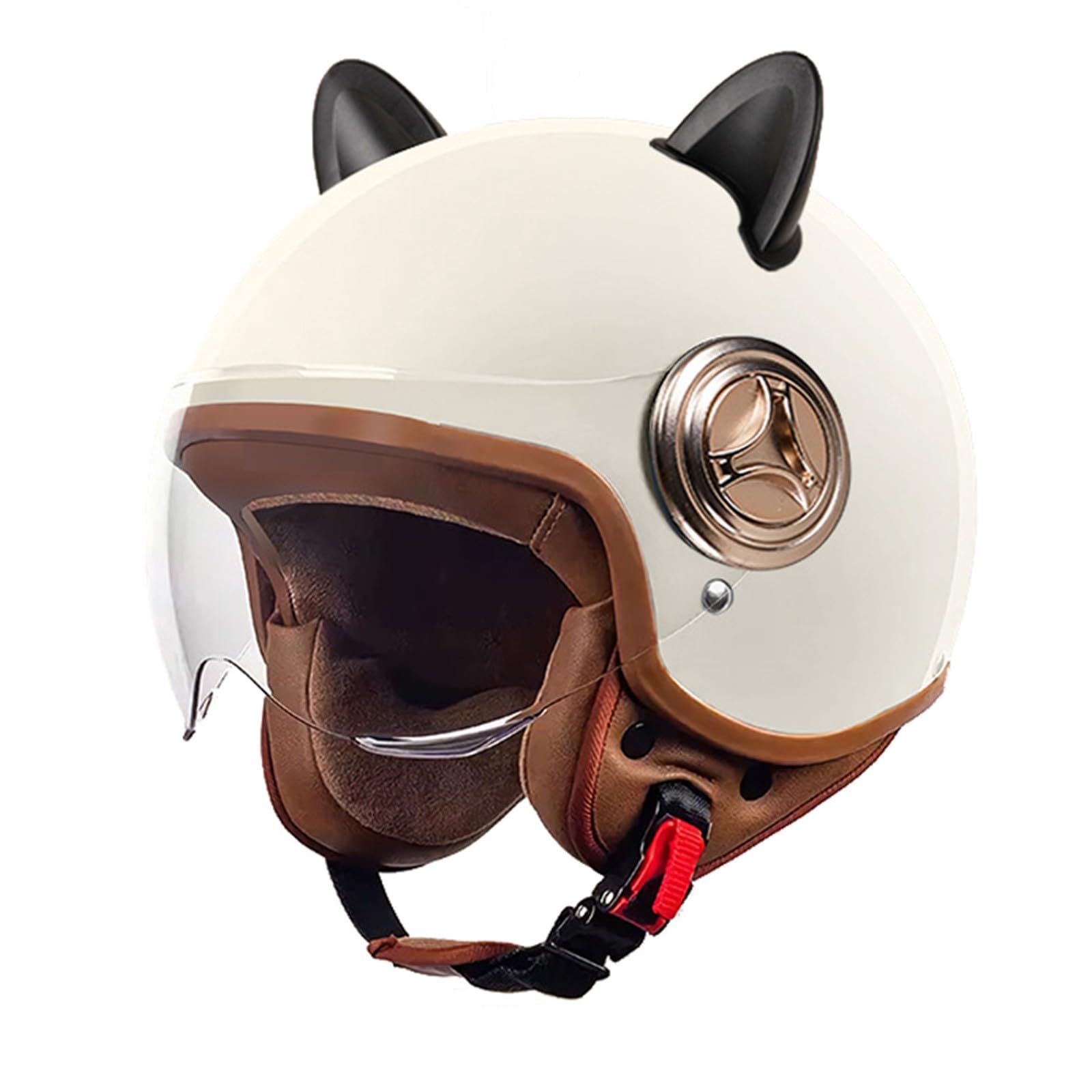 Vintage Jet-Helm Brain-Cap · Motorrad-Helm Roller-Helm Scooter-Helm Moped Mofa-Helm Chopper Retro Vespa Vintage Helmet · ECE Zulassung mit Visier Offenem Gesicht Helm Unisex V,54-61cm von BGGNG