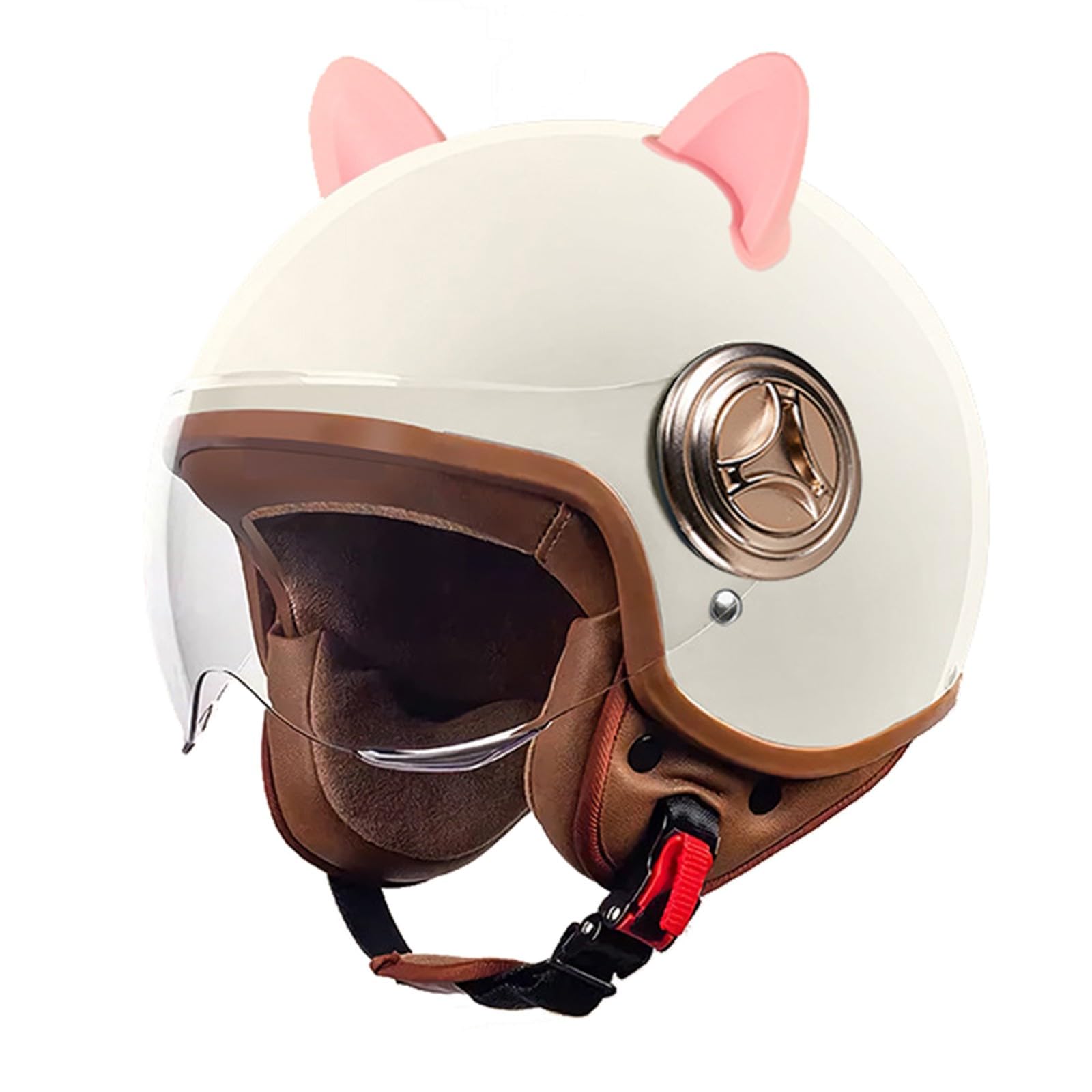 Vintage Jet-Helm Brain-Cap · Motorrad-Helm Roller-Helm Scooter-Helm Moped Mofa-Helm Chopper Retro Vespa Vintage Helmet · ECE Zulassung mit Visier Offenem Gesicht Helm Unisex X,54-61cm von BGGNG