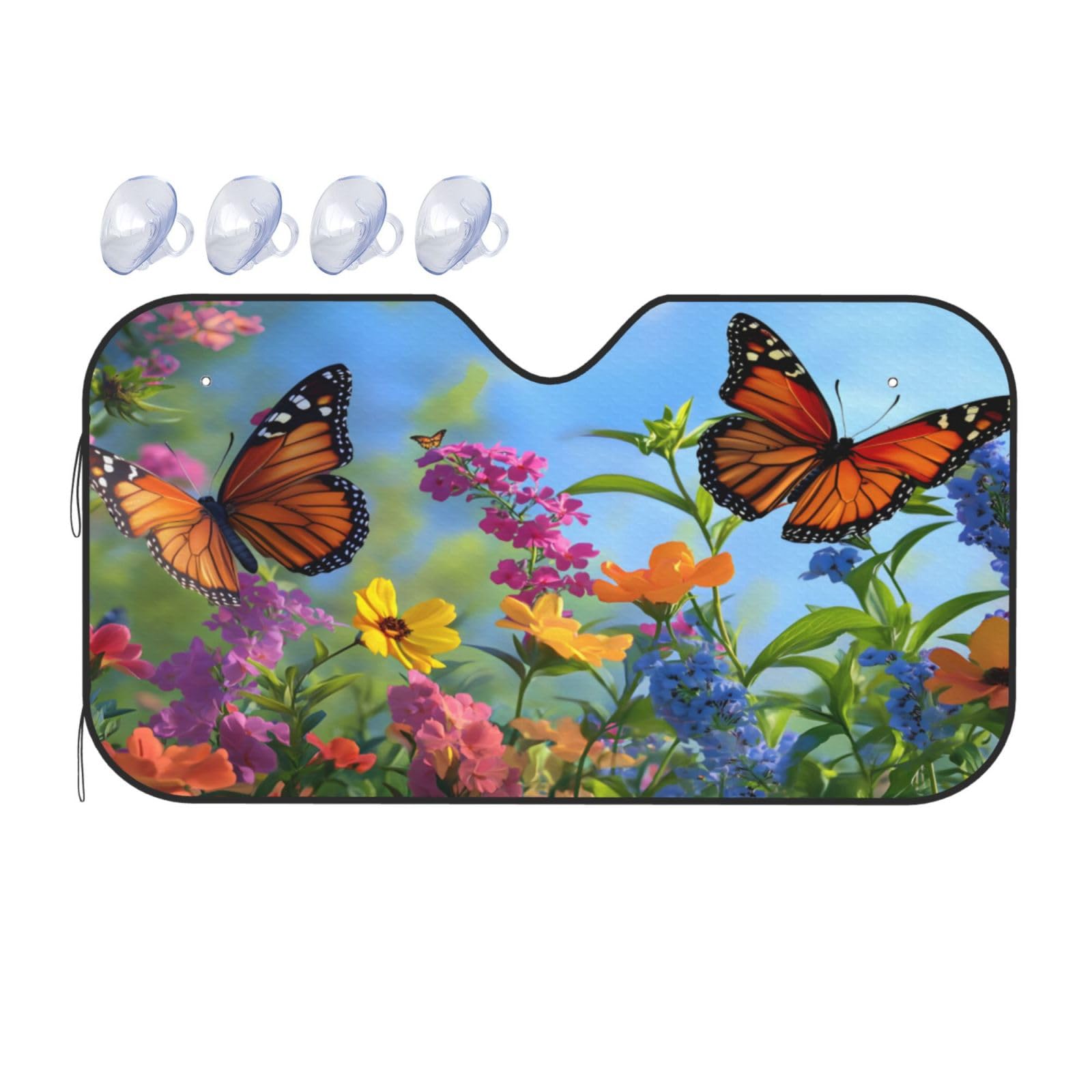 Auto-Pflege Schmetterling fliegt unter Blumen, einlagige Luftpolsterfolie, Wärmedämmung, Sonnenschutz, Schutz für den Komfort im Auto, 4 Jahreszeiten, 139 x 76 cm, Größe M von BGHEWRT