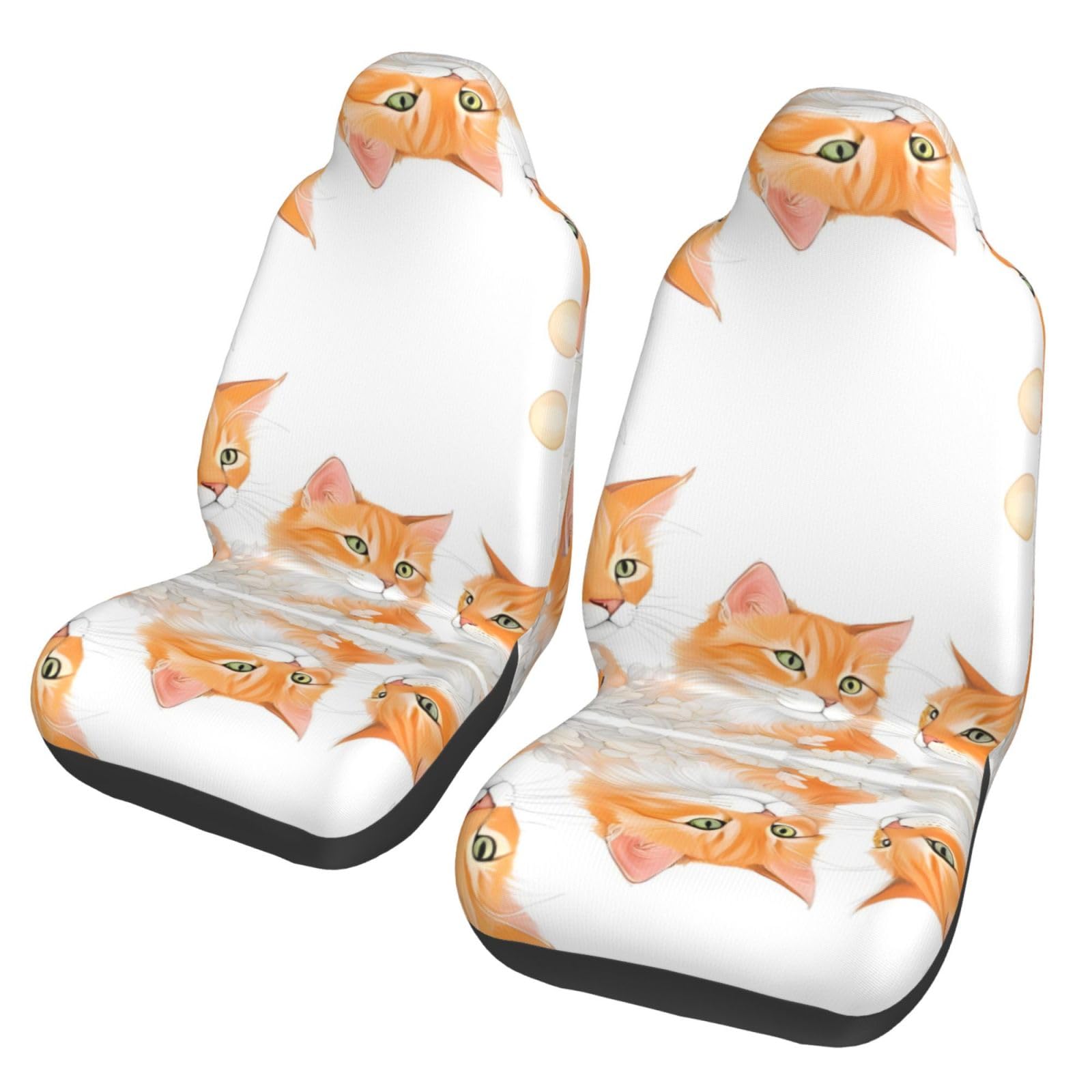 BGHEWRT Orange Cats Doppelschutz Hochelastische Polyester Autositzbezüge, 2er-Set, geeignet für universellen Schutz für Autos, SUVs, LKWs, Lieferwagen von BGHEWRT