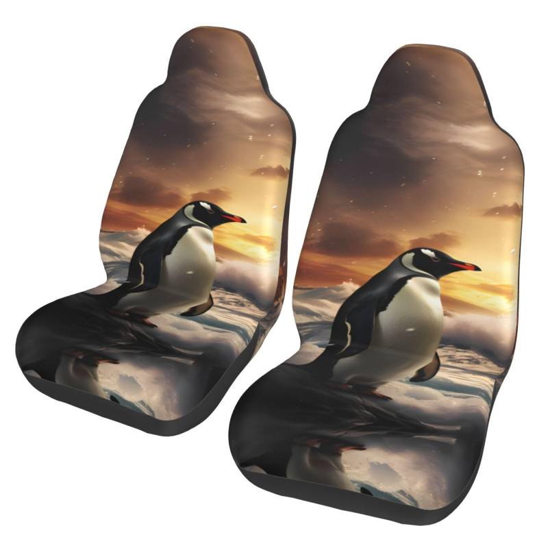 BGHEWRT Penguin Sea Autositzbezüge, Doppelschutz, hochelastisch, Polyester, 2er-Set, geeignet für universellen Schutz für Autos, SUVs, LKWs, Lieferwagen von BGHEWRT