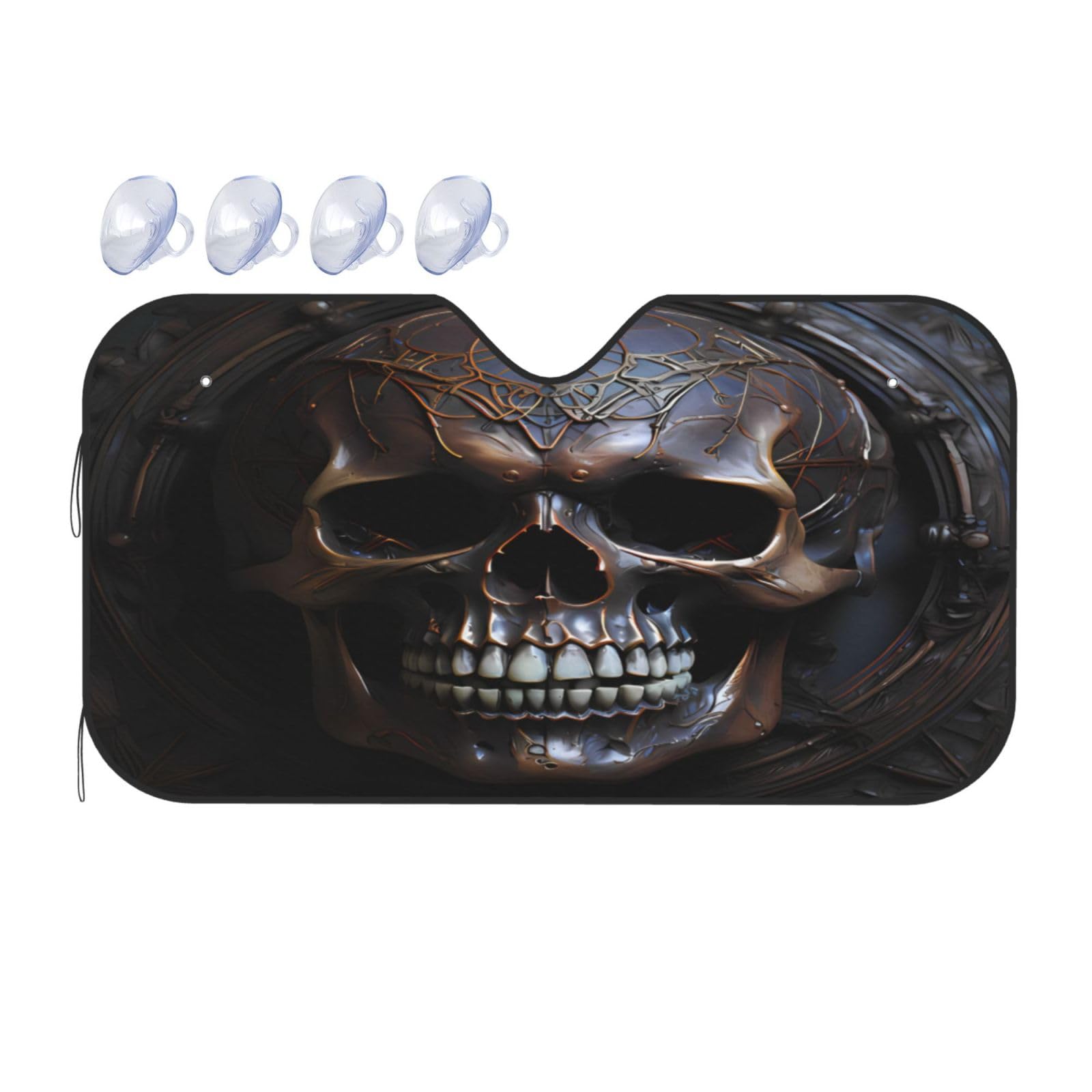 Kupferfarbener Totenkopf-Sonnenschutz für Autopflege, einschichtig, Aluminiumfolie, Wärmedämmung, Autokomfortschutz für vier Jahreszeiten, 55 x 30 cm von BGHEWRT