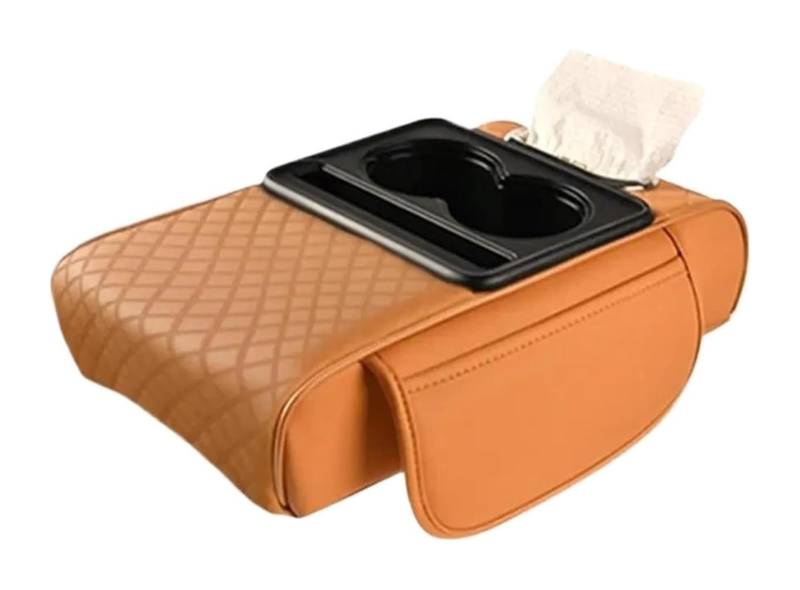 Auto Armlehnenbox Auto Armlehne Box Mit Getränkehalter Tissue Box Organizer Tasche Armlehne Box Pad Seite Erweiterung Kissen Verdicken(Orange) von BGHGCVAOK