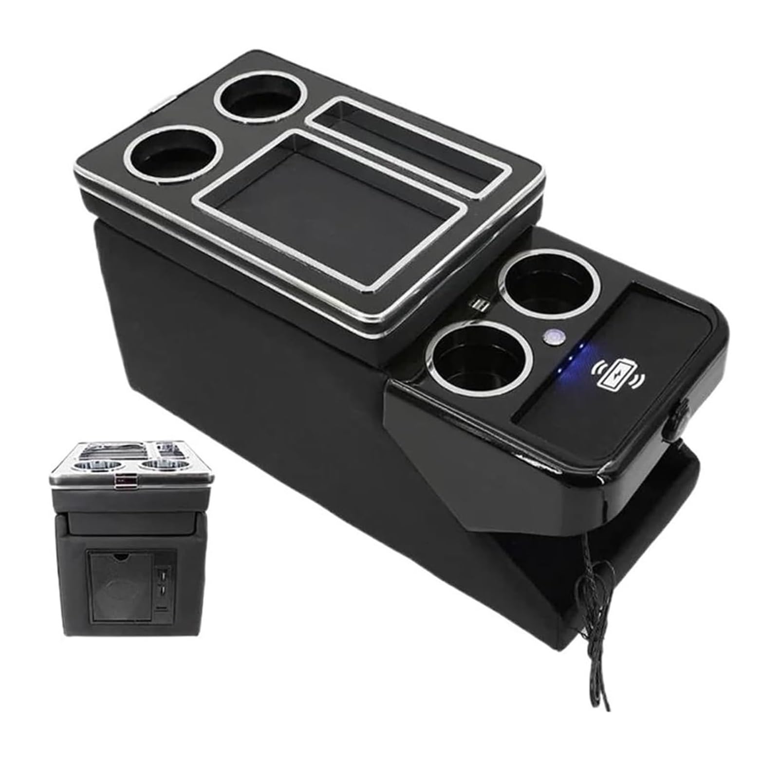 Auto Armlehnenbox FÜR KIA Für Sedona Für Carnival 2021 + Die Zweite Reihe Von Business Handläufe Fahrzeug Mobile Armlehne Storage Box(D - Black Wireless) von BGHGCVAOK