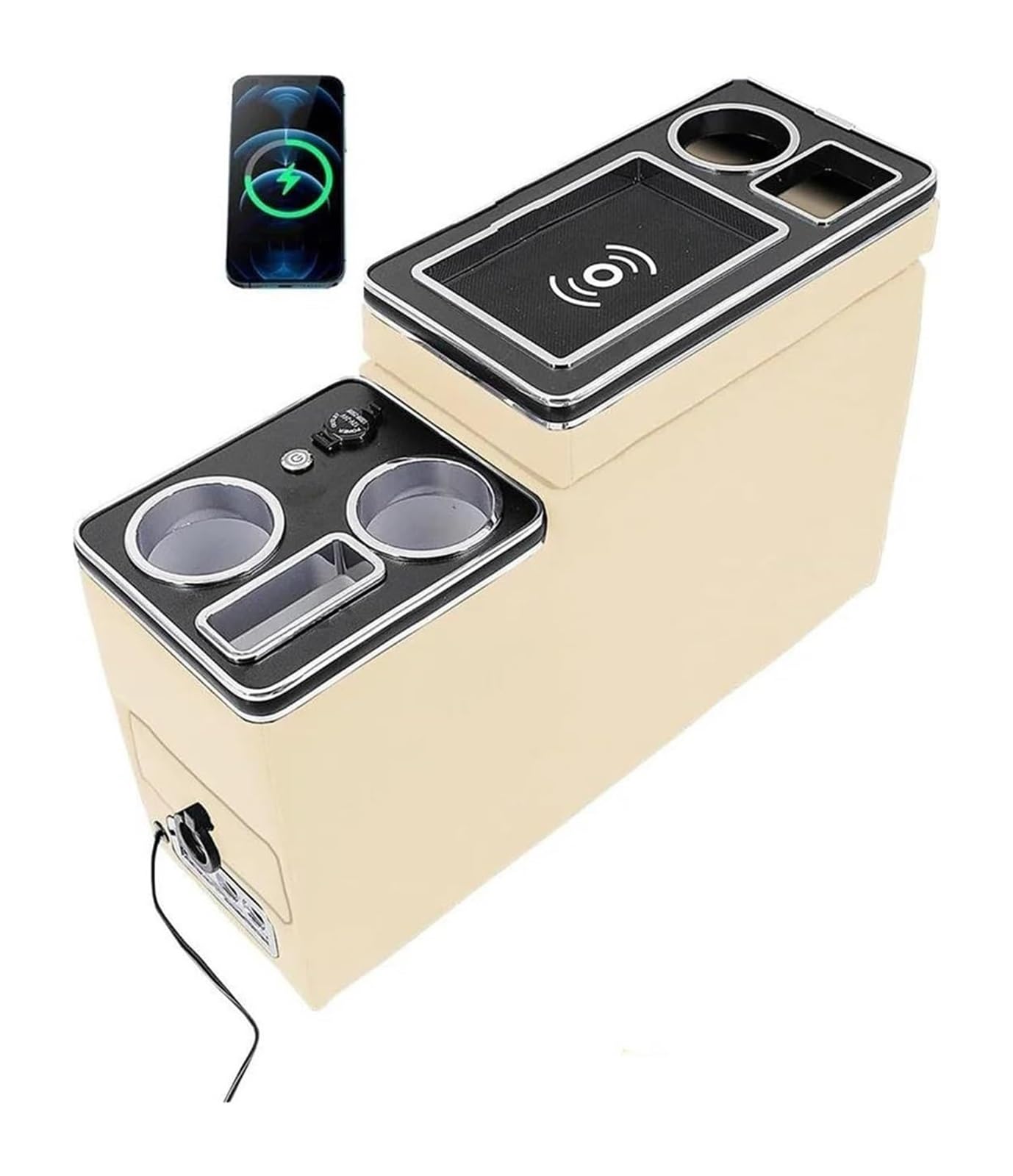 Auto Armlehnenbox Für VW Für Caravelle Für M&ultivan T5 T6 03-21 Mit Telefon Drahtlose Lade Center Console Armlehne Storage Box(5th Beige) von BGHGCVAOK