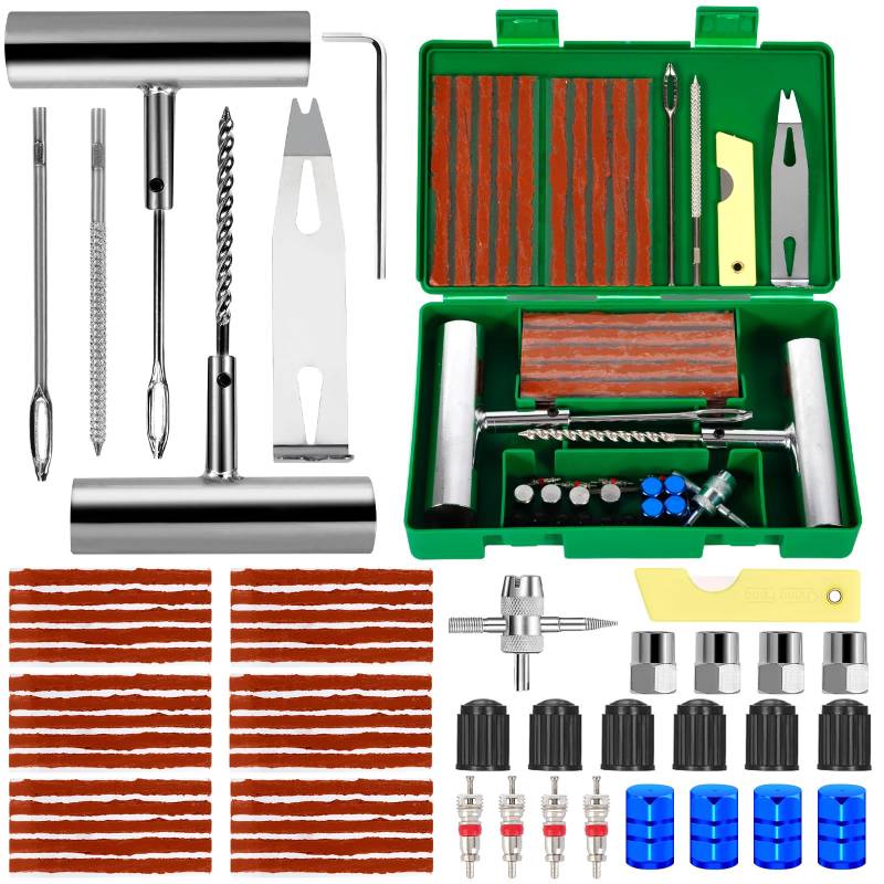 BGIUSQF 58 Pcs Reifenreparaturset, Autoreifen Reparaturset, Tragbar Reifen Reparaturset Kfz Reifen Flickset Auto für Autos, Geländefahrzeuge, Motorräder, Elektrofahrzeuge, Fahrräder von BGIUSQF